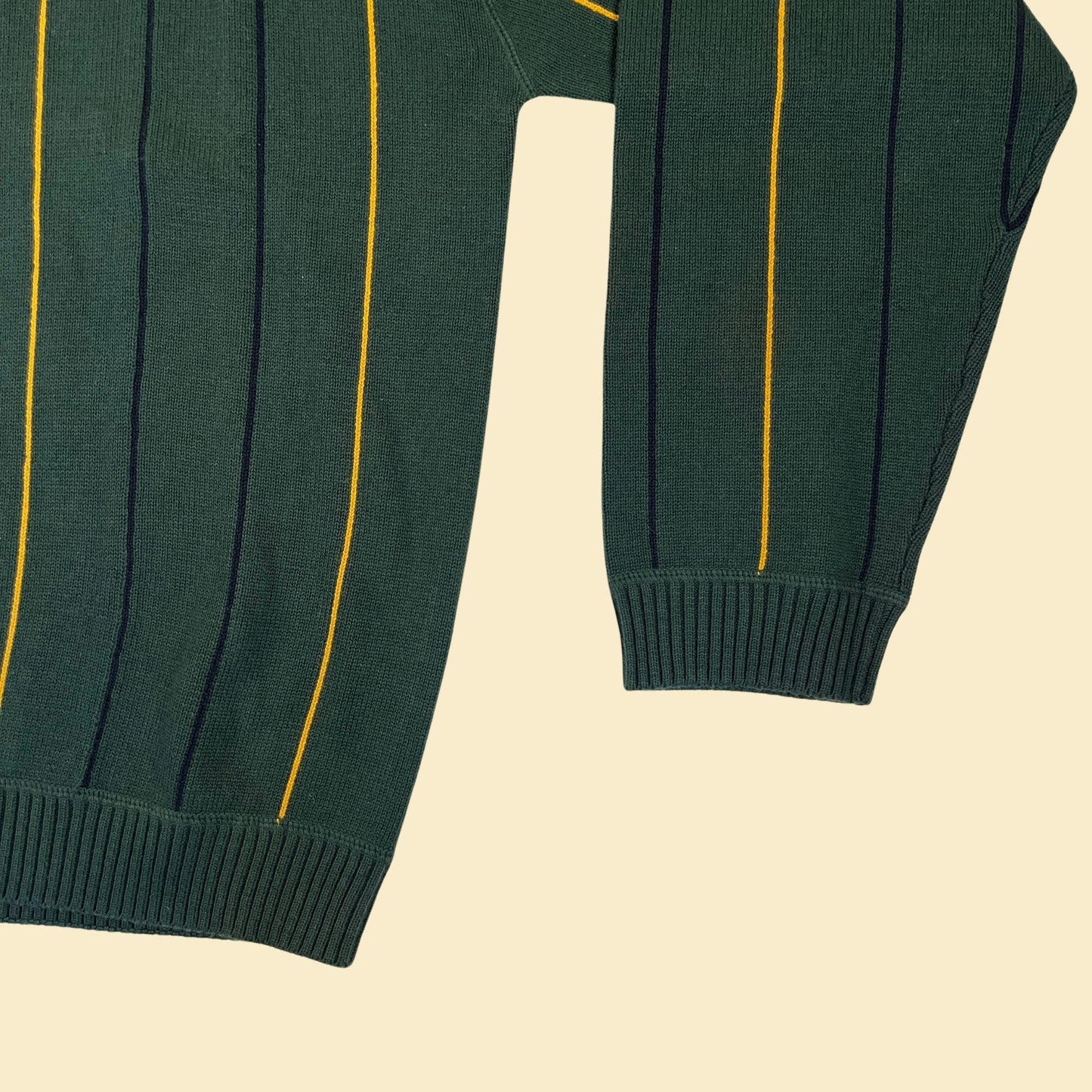 90s/Y2K Tommy Hilfiger XL sweater, vintage green & yellow striped cotton crewneck pullover, new old stock (w/ tags)