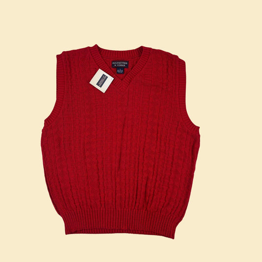 1990s L red sweater vest, vintage knit cotton vest by Roundtree & Yorke, new old stock (w/ tags)