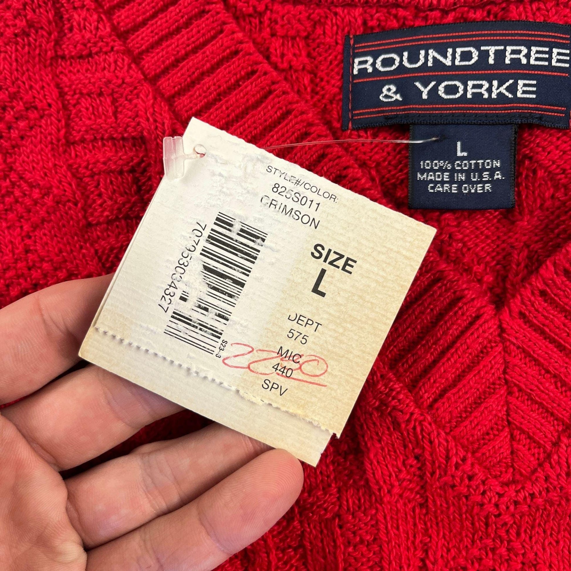 1990s L red sweater vest, vintage knit cotton vest by Roundtree & Yorke, new old stock (w/ tags)