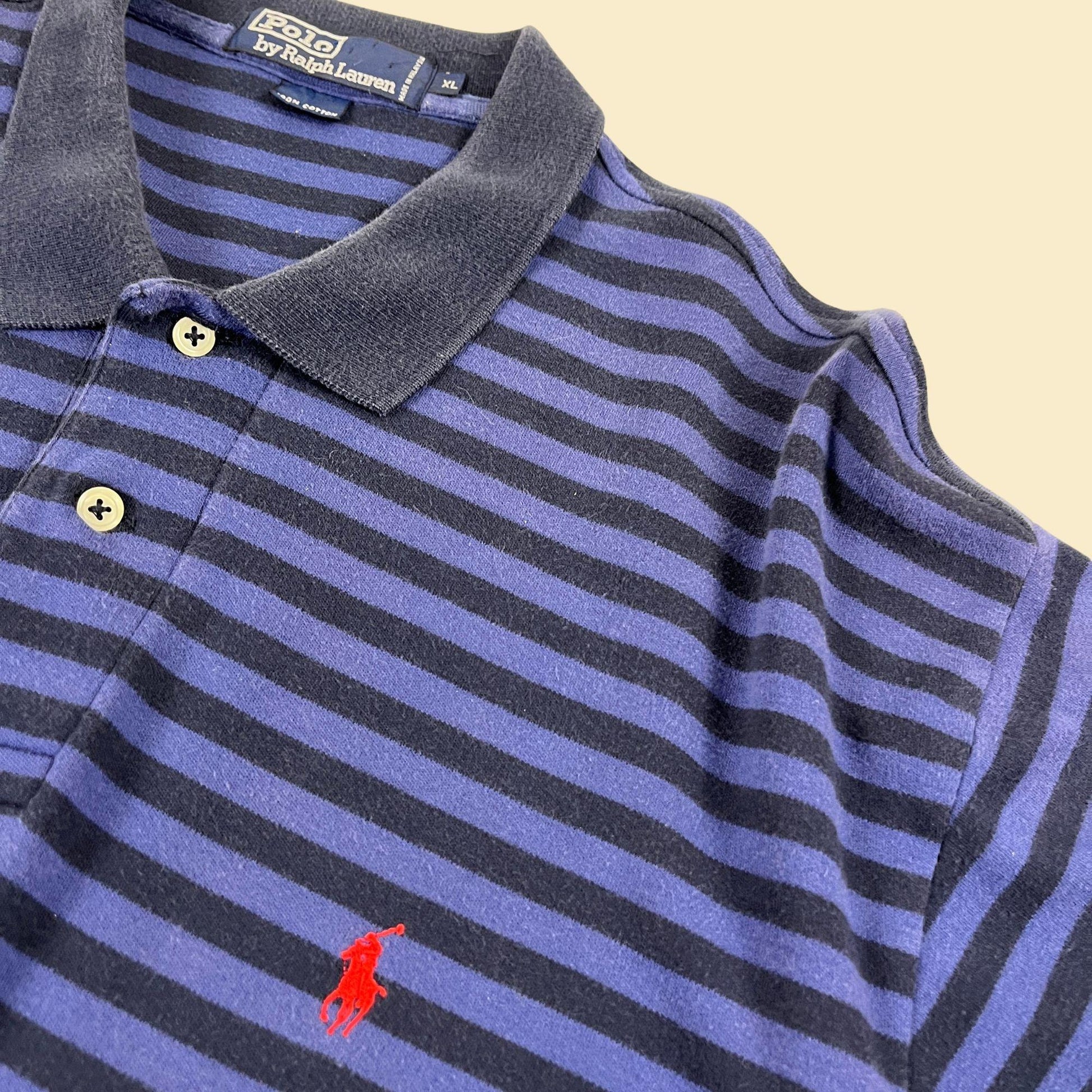 90s XL Polo by Ralph Lauren shirt, vintage blue striped polo short sleeve top