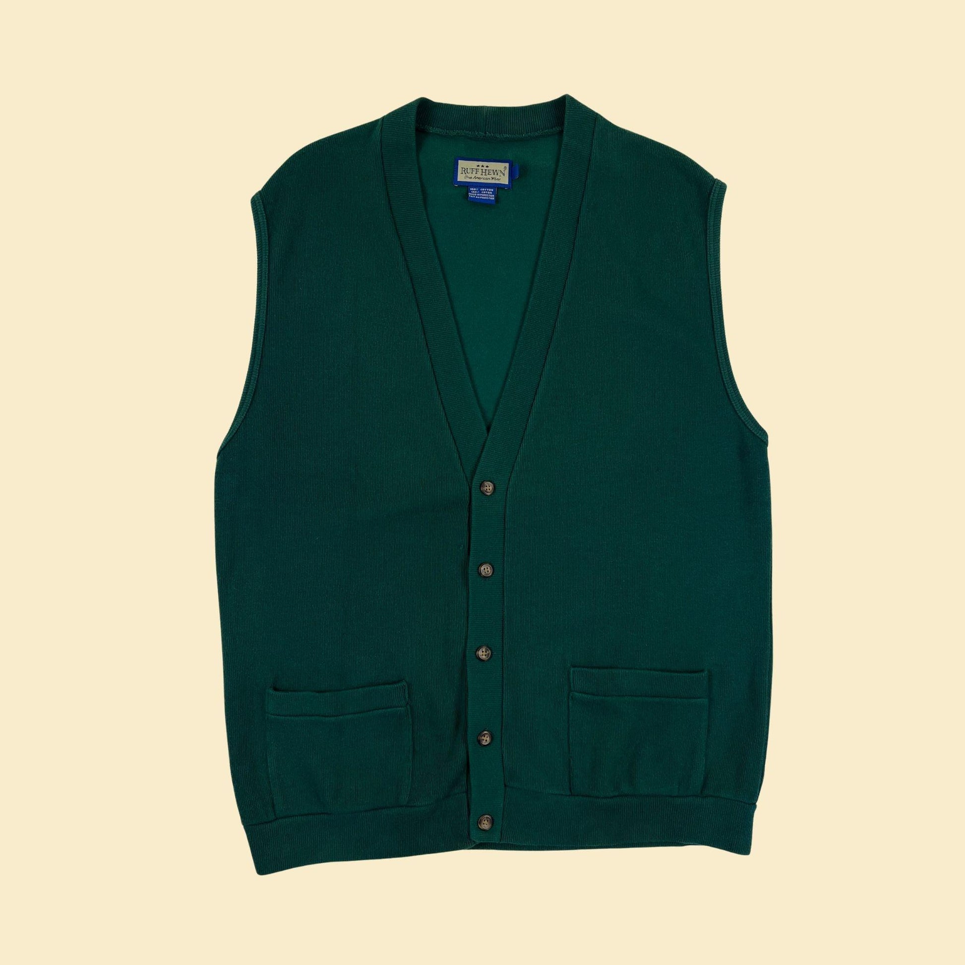 90s L green sweater vest by Ruff Hewn, vintage cardigan style v-neck men's vest