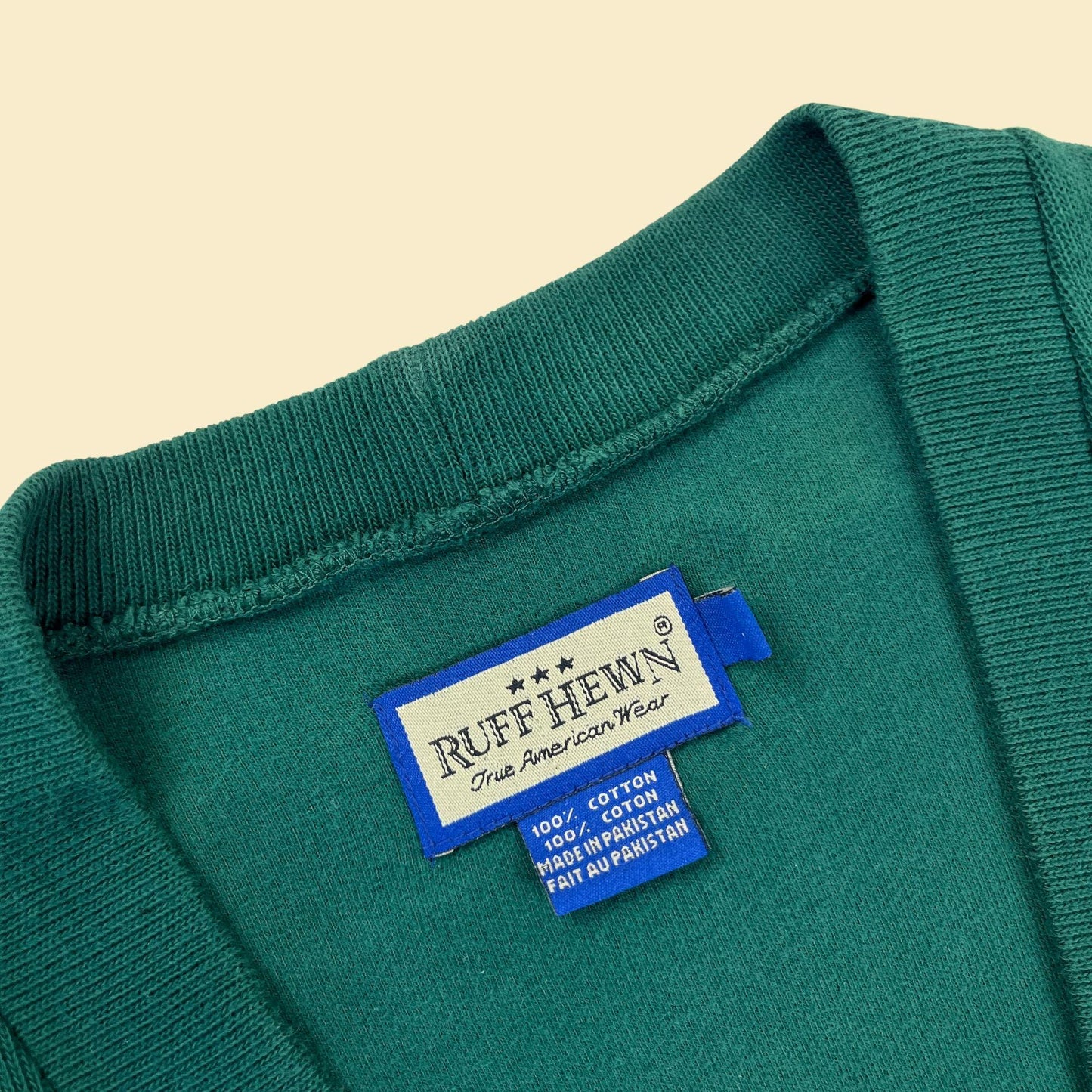 90s L green sweater vest by Ruff Hewn, vintage cardigan style v-neck men's vest