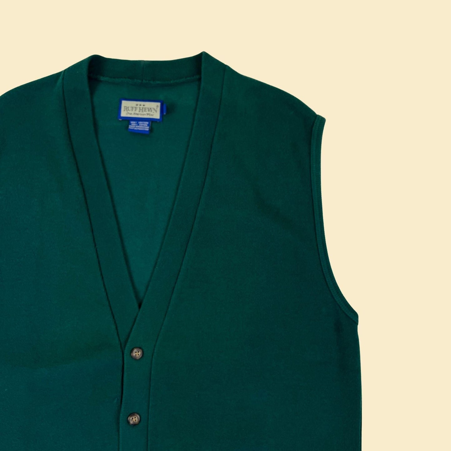 90s L green sweater vest by Ruff Hewn, vintage cardigan style v-neck men's vest