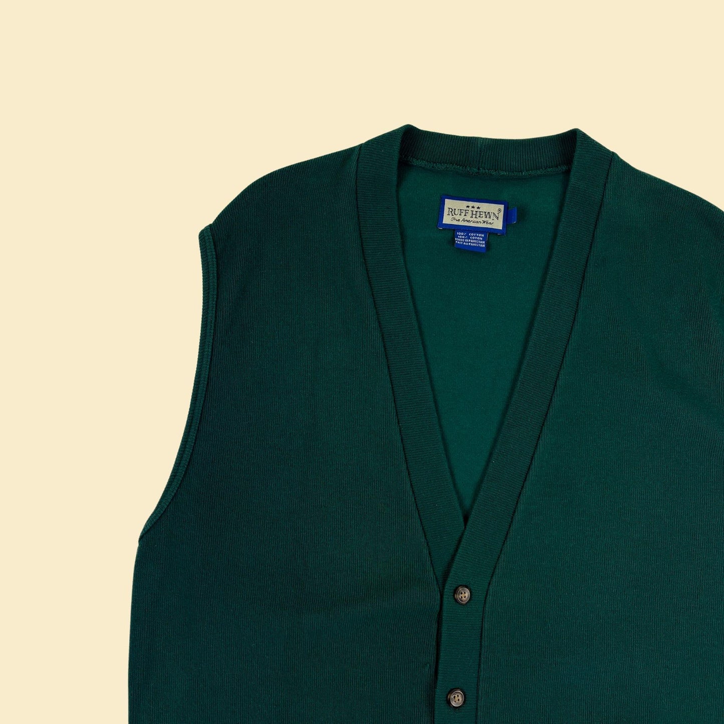 90s L green sweater vest by Ruff Hewn, vintage cardigan style v-neck men's vest