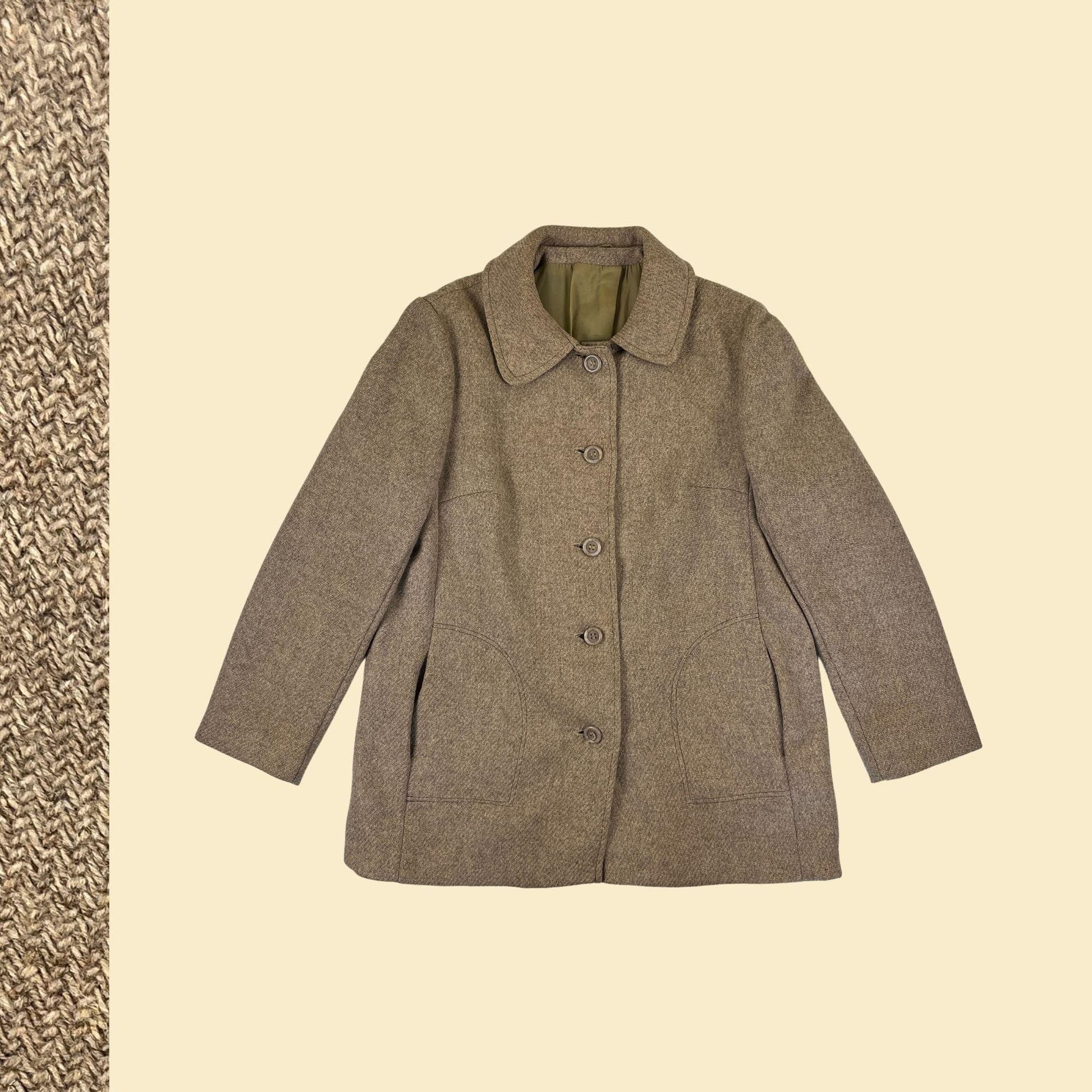 1970s tweed women's coat by C&A, vintage wool beige button down coat