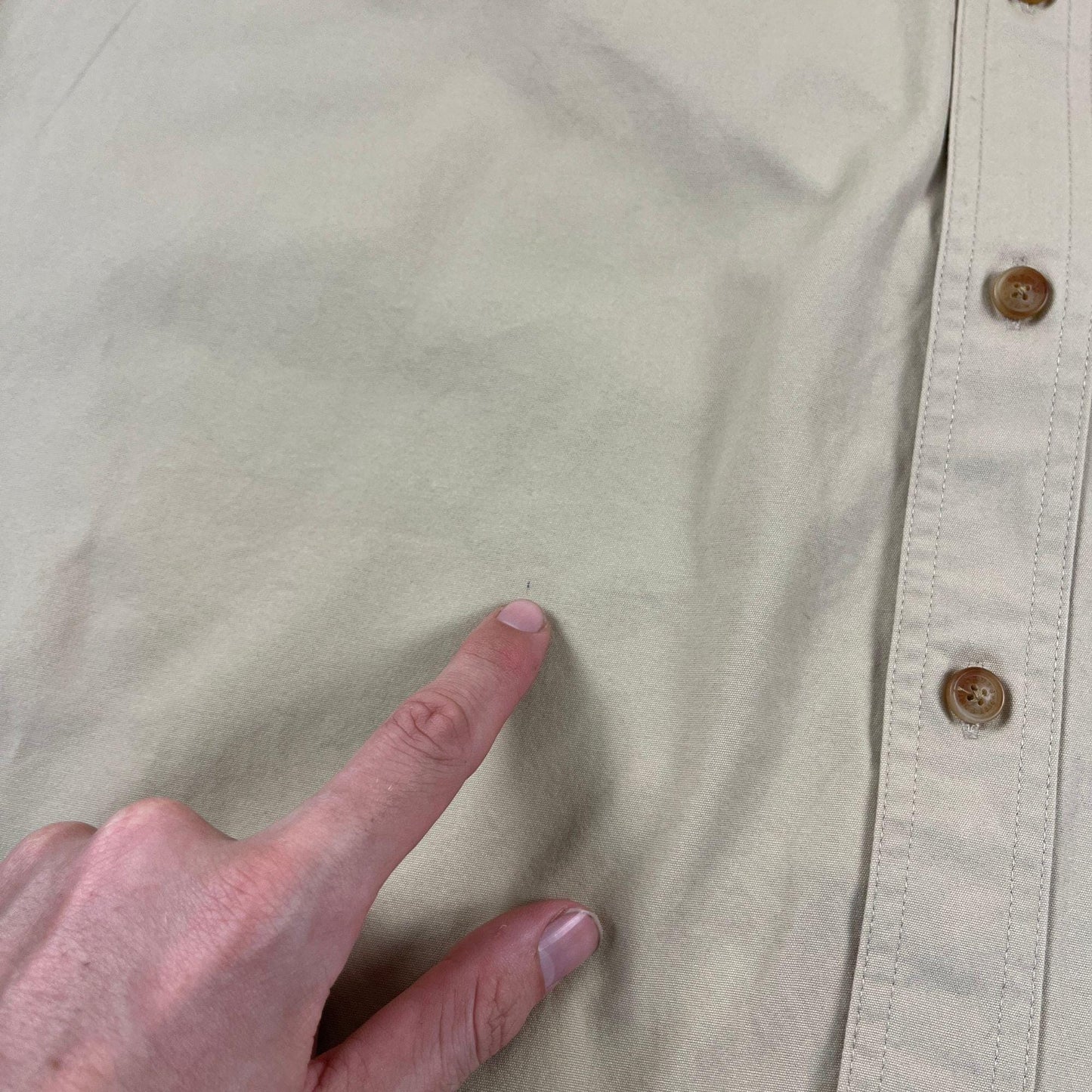 90s/Y2K L beige outdoors shirt by Orvis, vintage men's button down long sleeve khaki hunting shirt