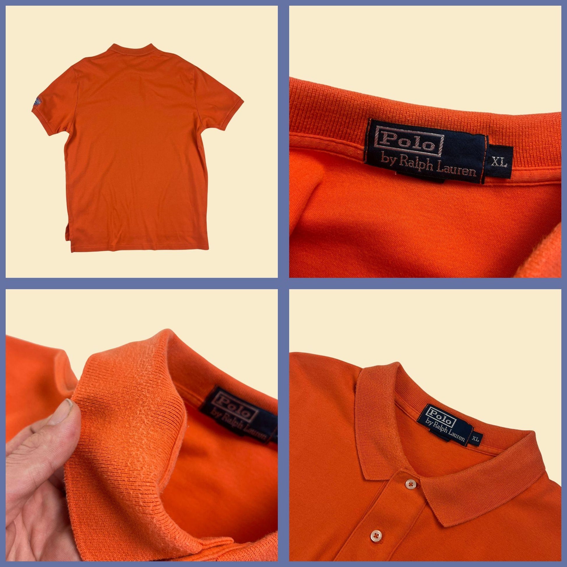 Vintage XL Polo by Ralph Lauren orange shirt, 1990s orange & blue work/Louisiana Marine shirt