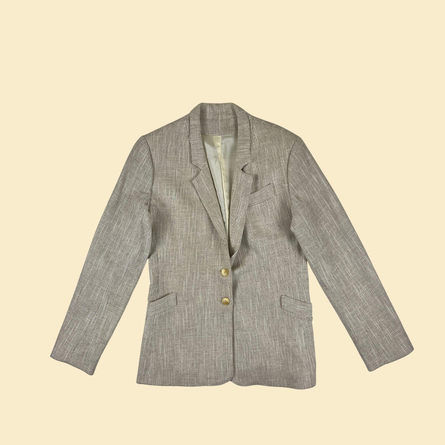 1980s burlap-style blazer jacket by JP Silver, cream/beige women's vintage jacket