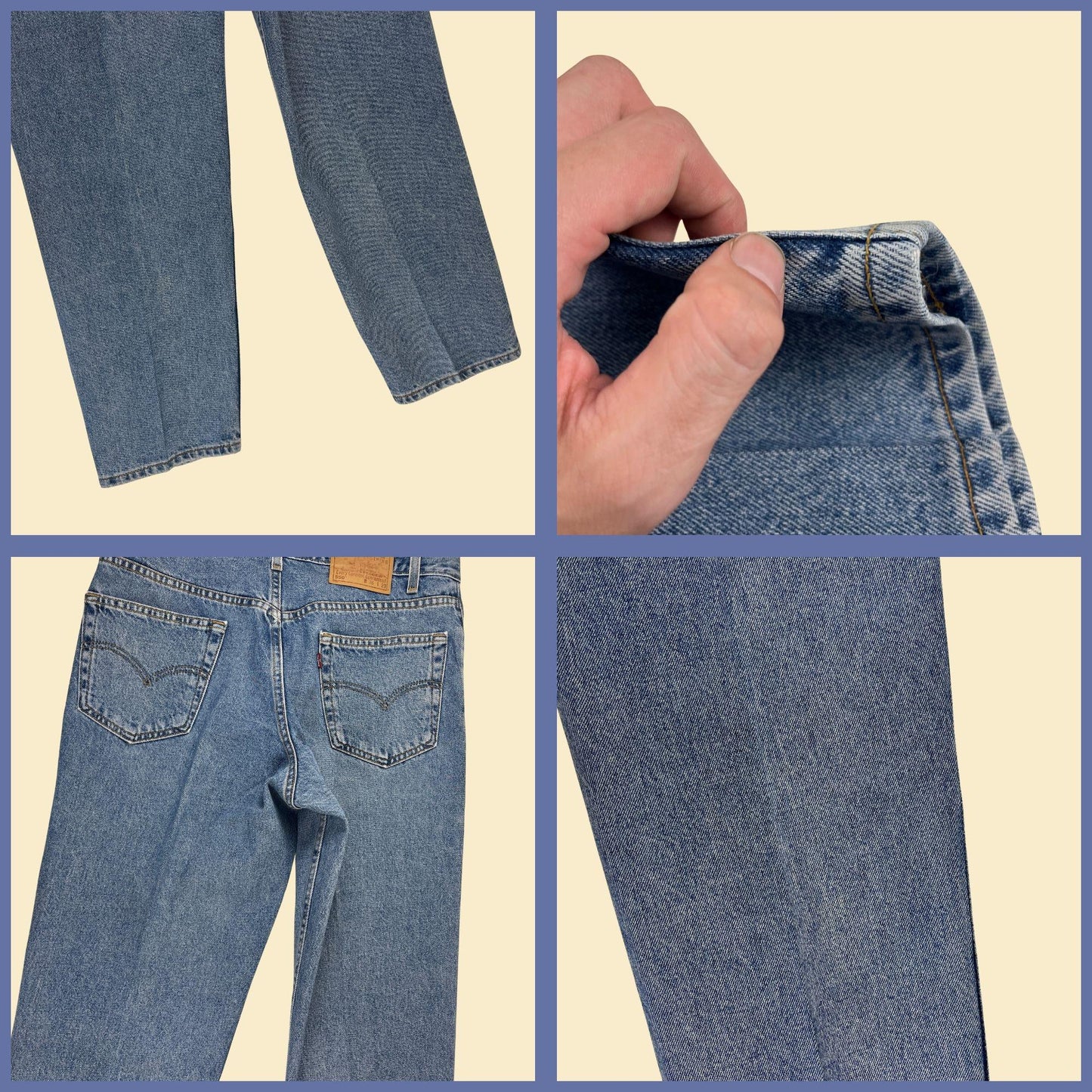 1990s Levi's 550 36x29 jeans, vintage medium wash blue denim relaxed fit pants