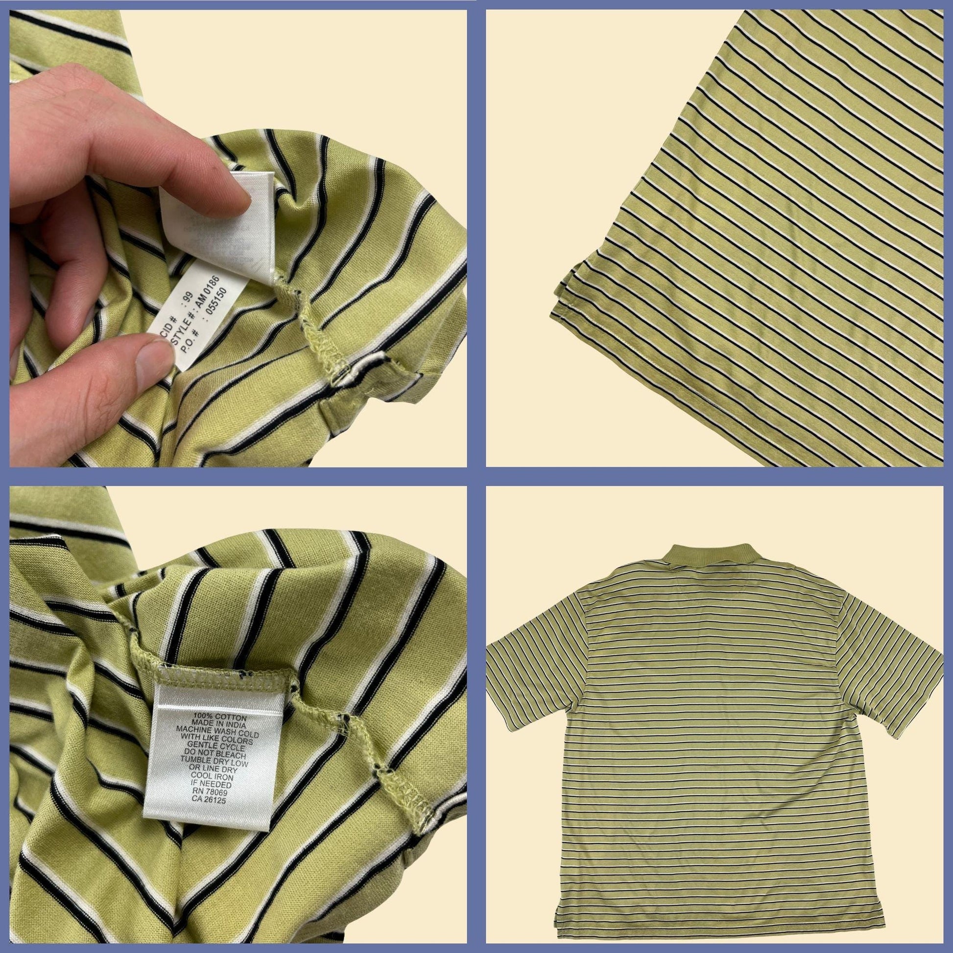 2000s XL golf polo shirt by Ashworth, vintage green & white striped short sleeve cotton shirt