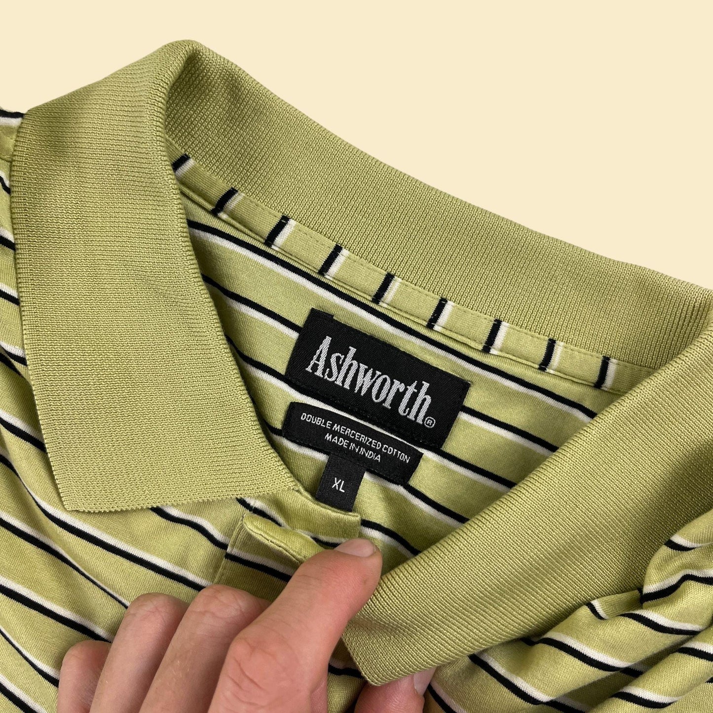 2000s XL golf polo shirt by Ashworth, vintage green & white striped short sleeve cotton shirt