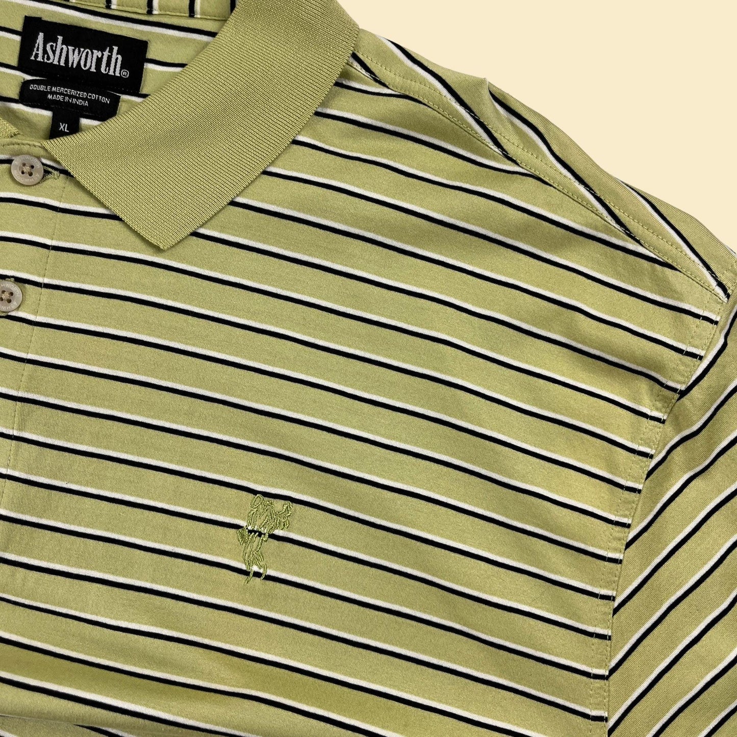 2000s XL golf polo shirt by Ashworth, vintage green & white striped short sleeve cotton shirt