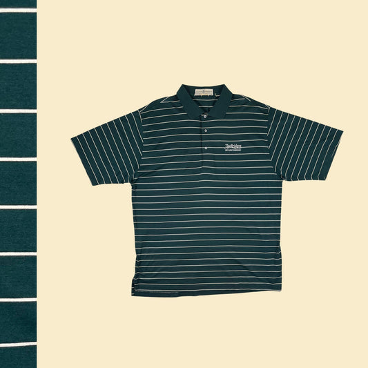 90s striped golf polo by Fairway & Greene, vintage L to XL men's short sleeve green polo top