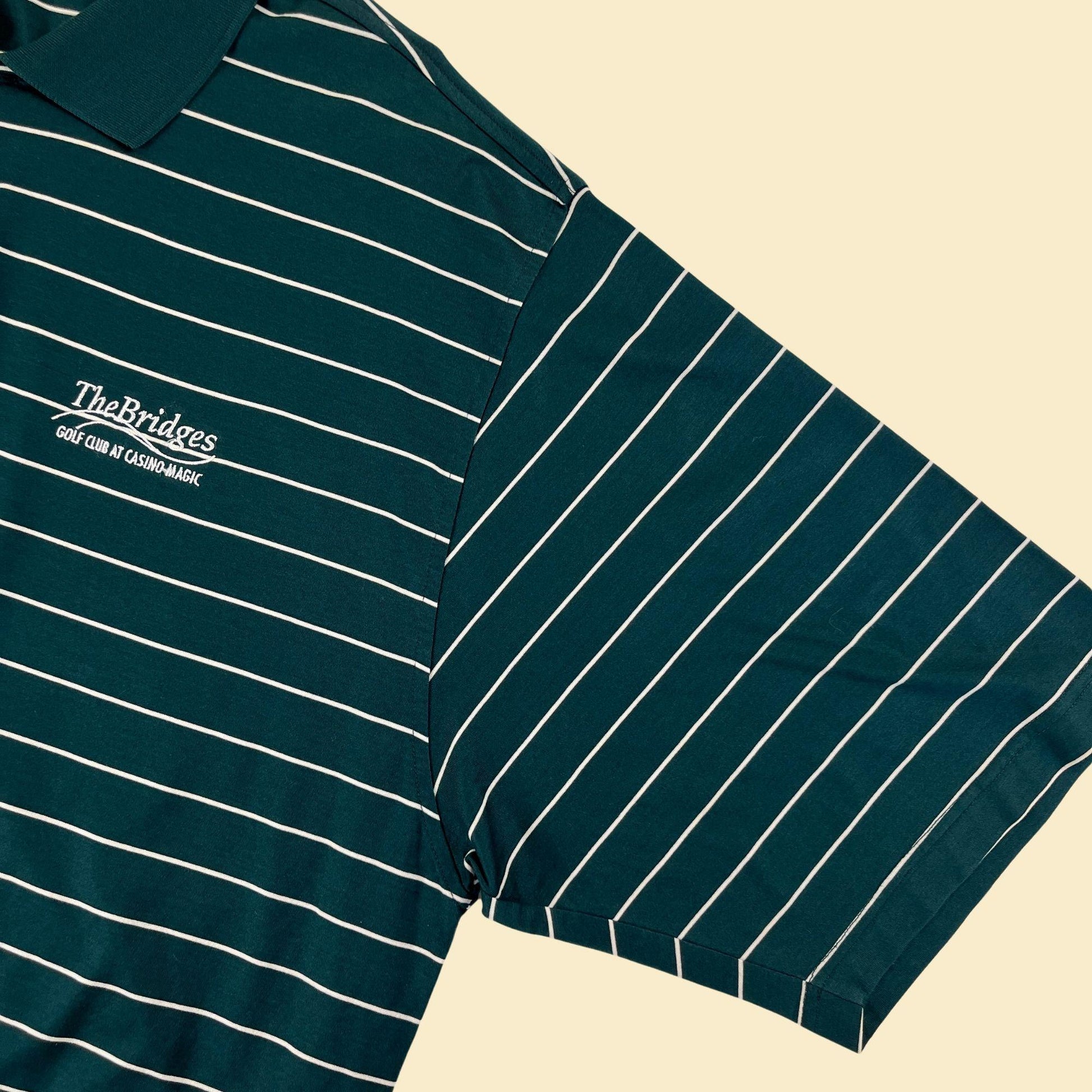 90s striped golf polo by Fairway & Greene, vintage L to XL men's short sleeve green polo top