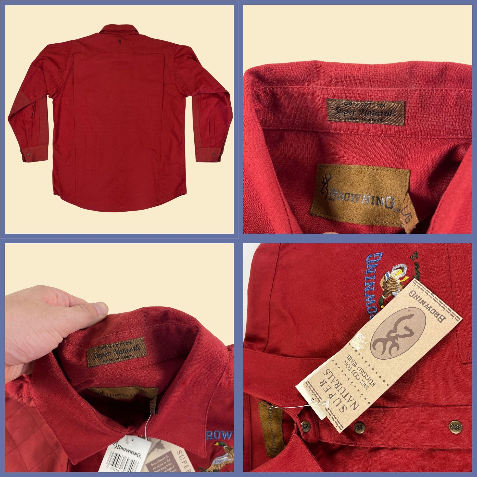 90s/Y2K L burgundy hunting shirt by Browning, vintage men's cotton button down, new old stock (w/ tags)