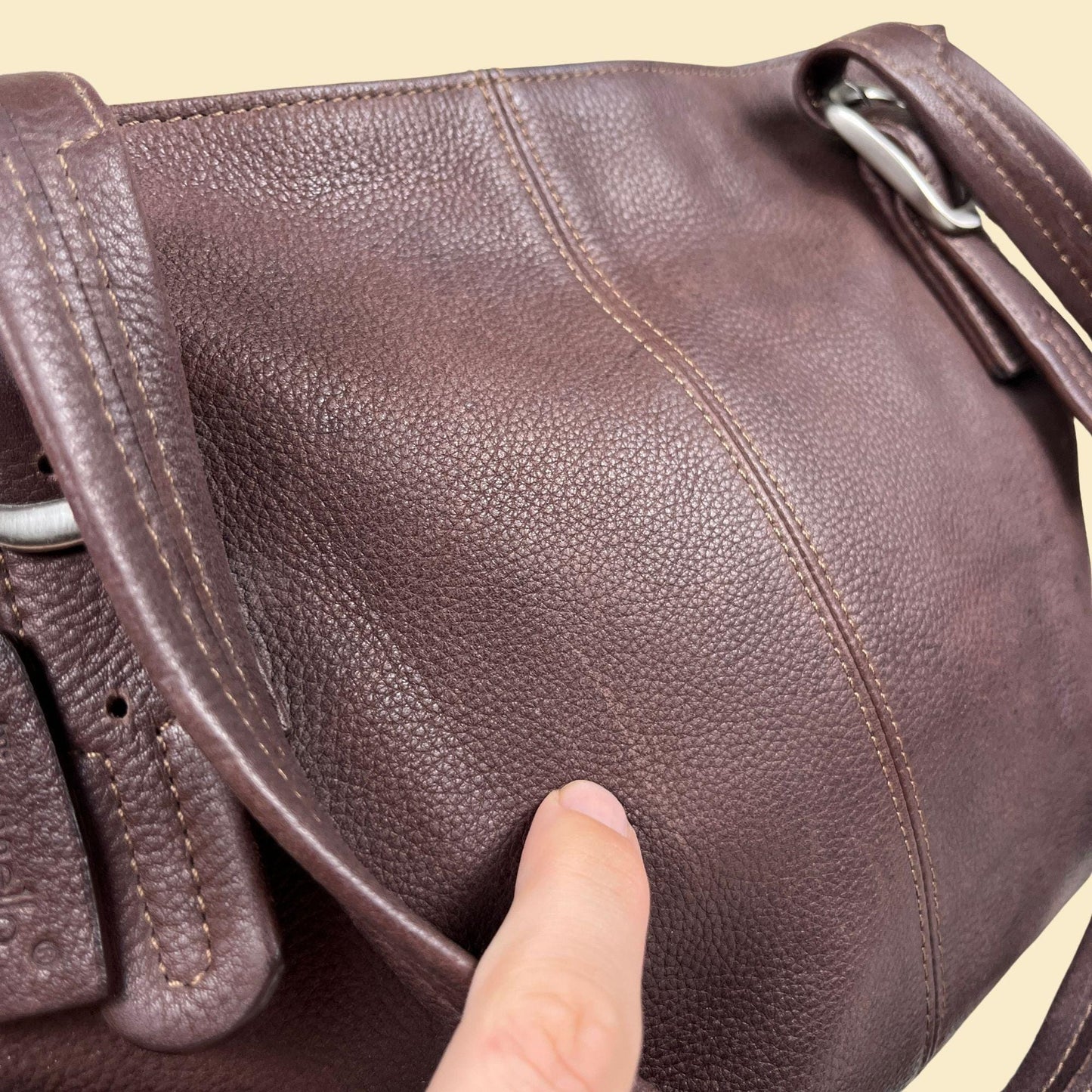 1990s brown leather bag by Tiagnello, vintage soft leather shoulder bag