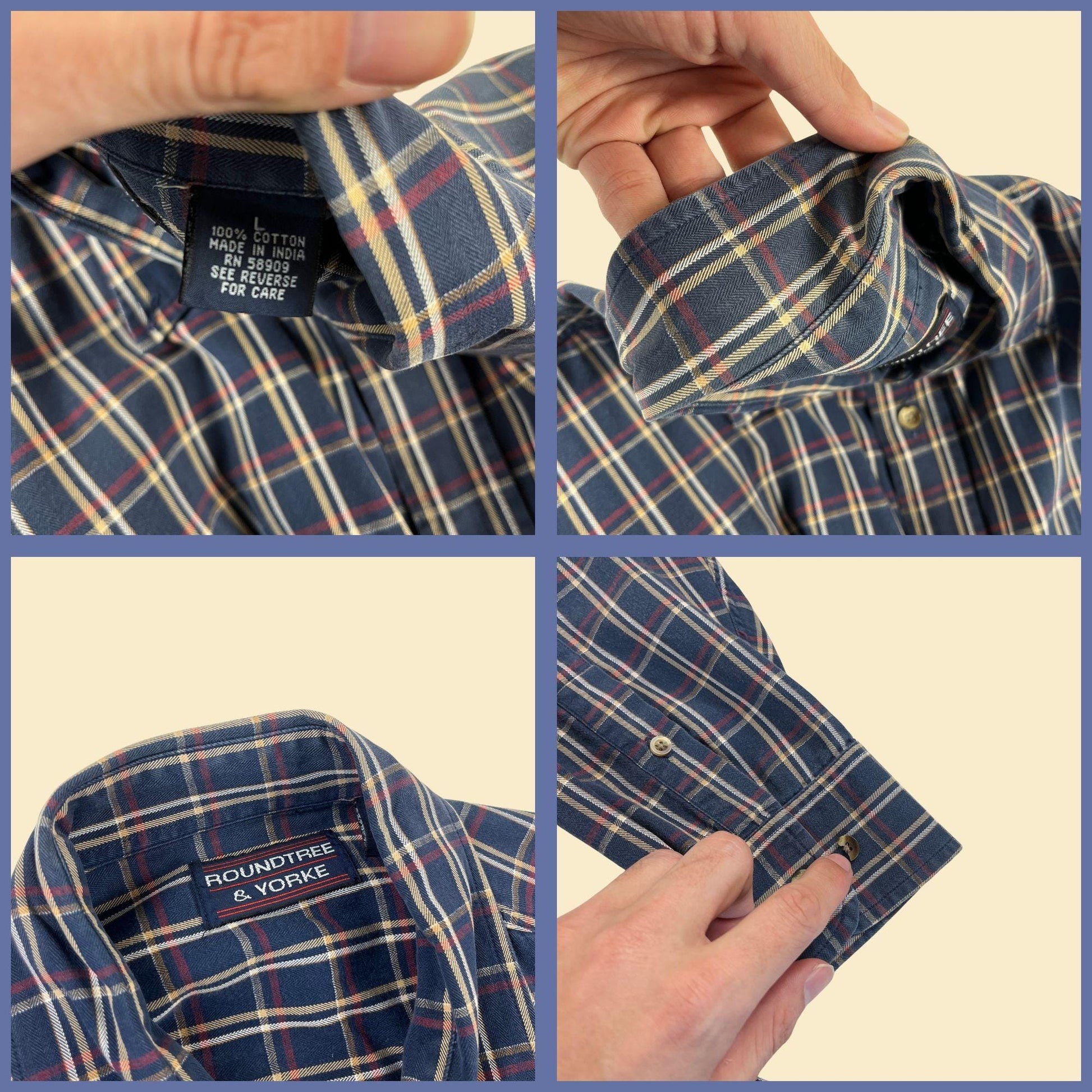 90s L plaid blue button down shirt by Roundtree & Yorke, vintage men's casual button down top