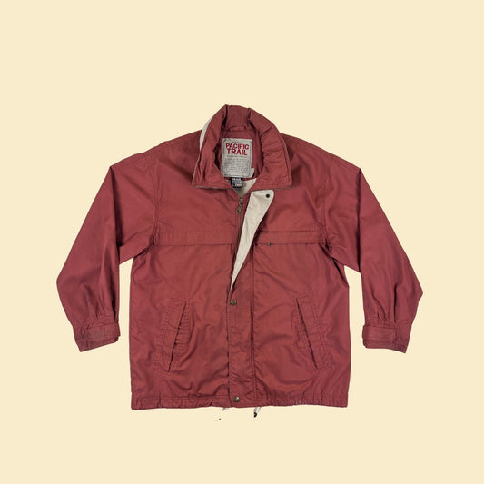 90s M hooded windbreaker by Pacific Trail, vintage burgundy outdoors men's casual jacket