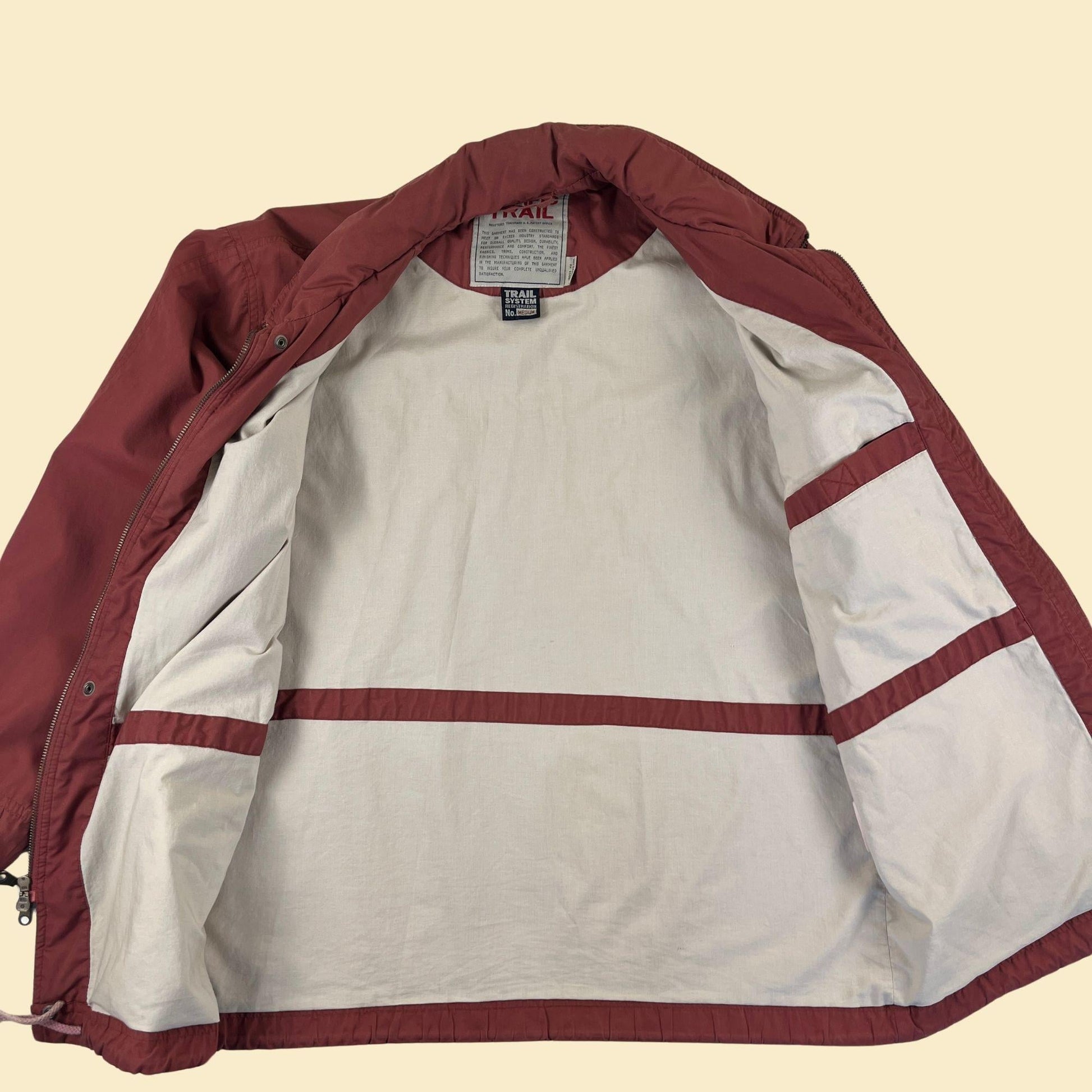 90s M hooded windbreaker by Pacific Trail, vintage burgundy outdoors men's casual jacket