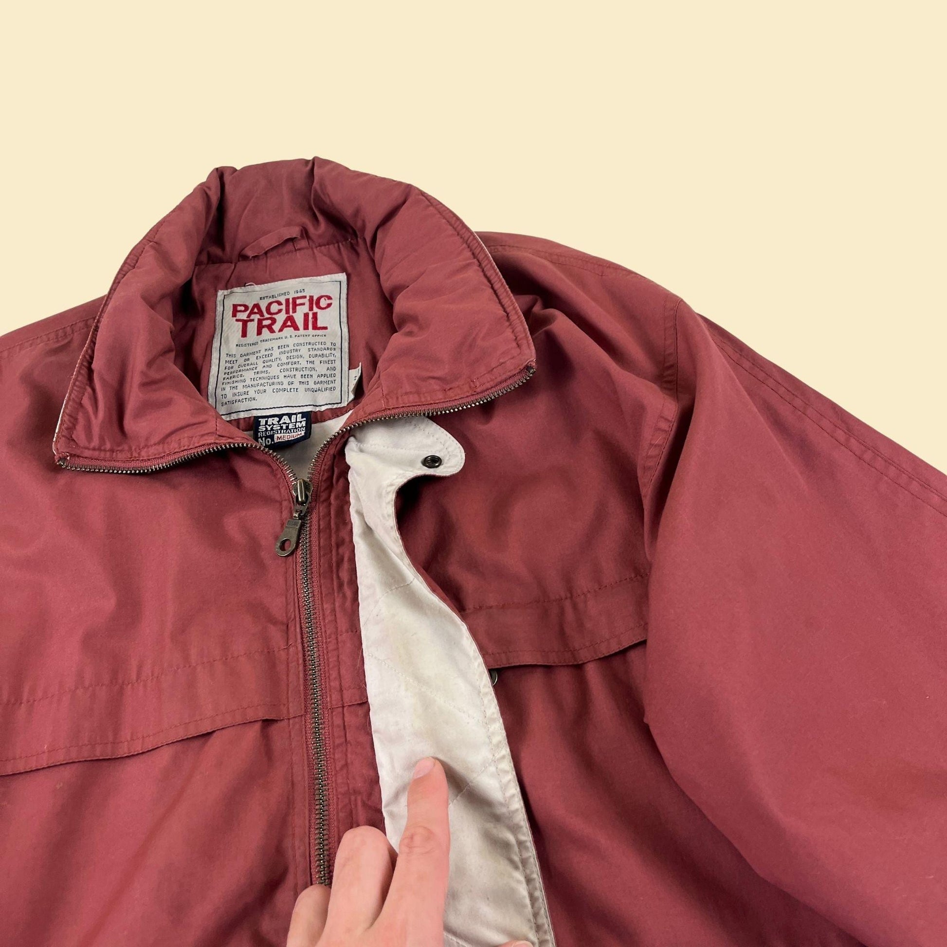 90s M hooded windbreaker by Pacific Trail, vintage burgundy outdoors men's casual jacket