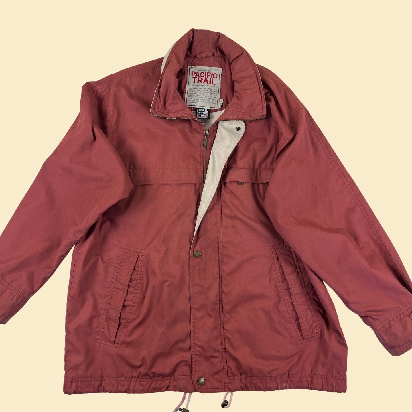 90s M hooded windbreaker by Pacific Trail, vintage burgundy outdoors men's casual jacket