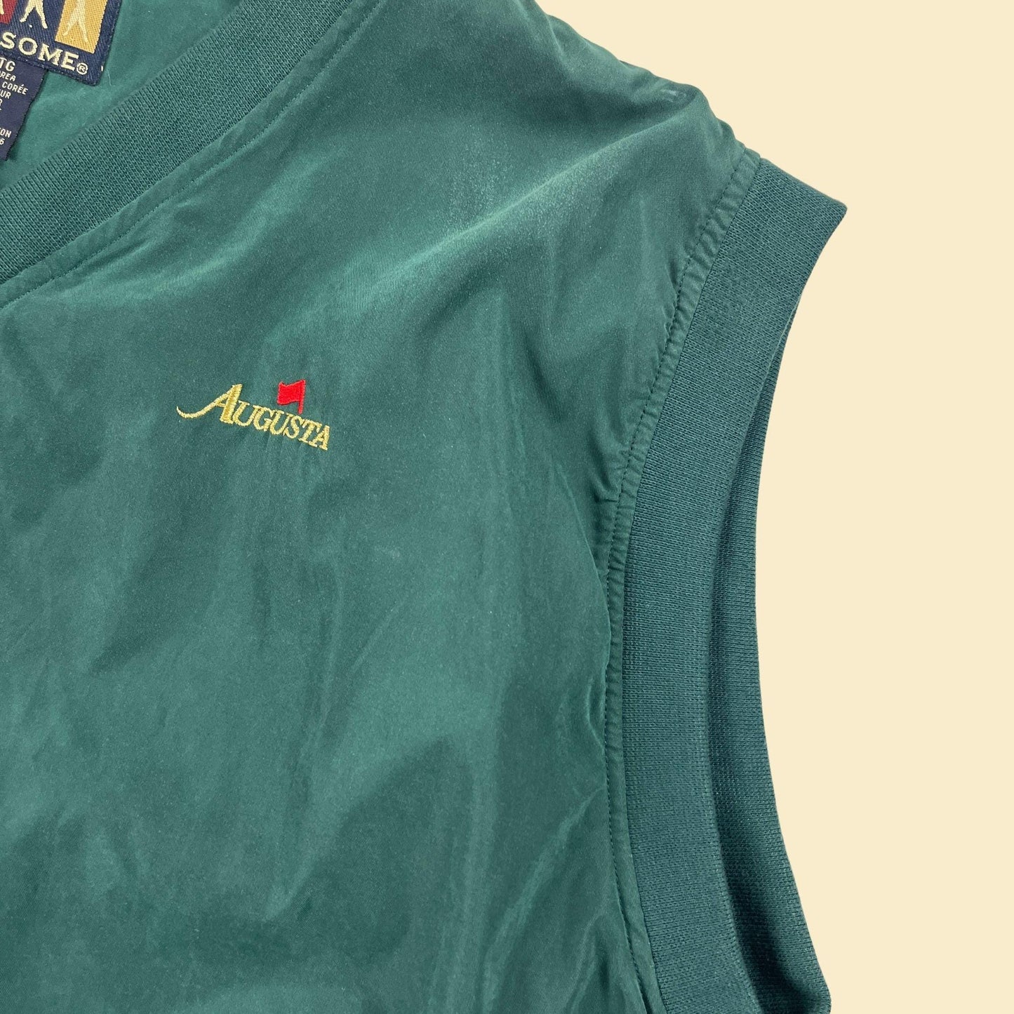 90s XL golf vest by Foursome, vintage dark green windbreaker-style microfiber vest