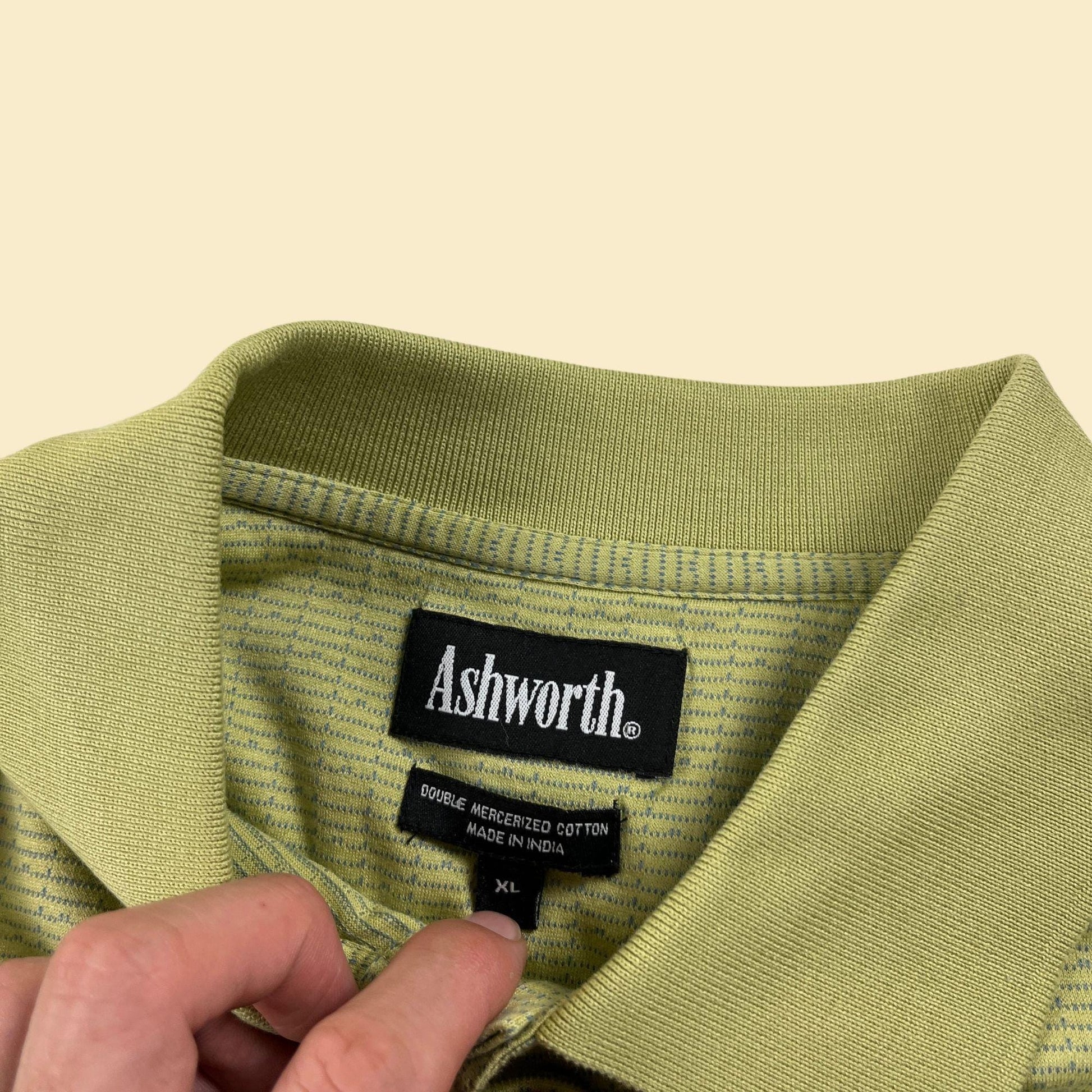 Y2K green XL polo shirt by Ashworth, vintage 2000s men's green cotton golfing polo