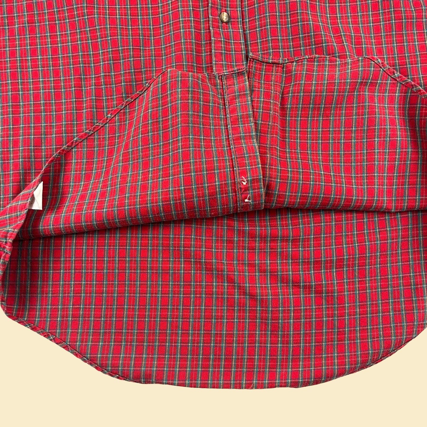 90s plaid red shirt, size 16.5, 34/35 men's long sleeve casual button down by Roundtree & Yorke