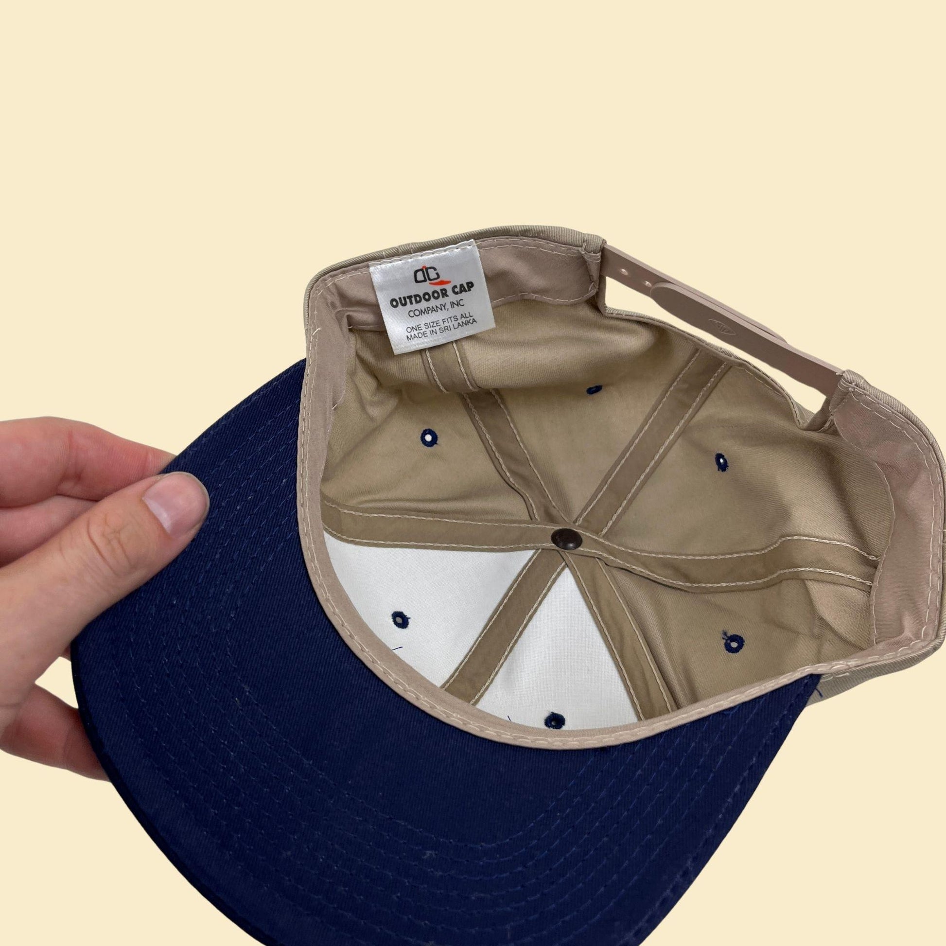 90s Marine Drilling snapback hat, vintage beige & blue Louisiana oil/drilling workwear hat