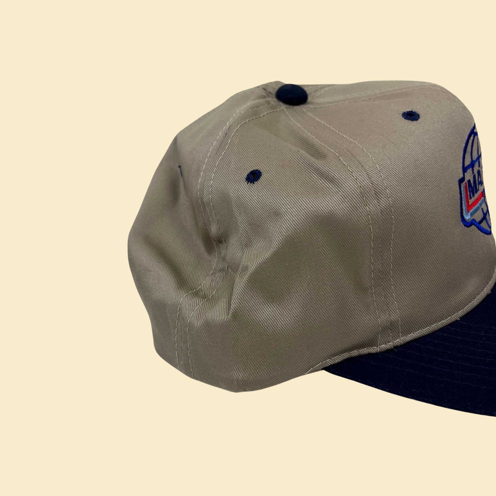 90s Marine Drilling snapback hat, vintage beige & blue Louisiana oil/drilling workwear hat