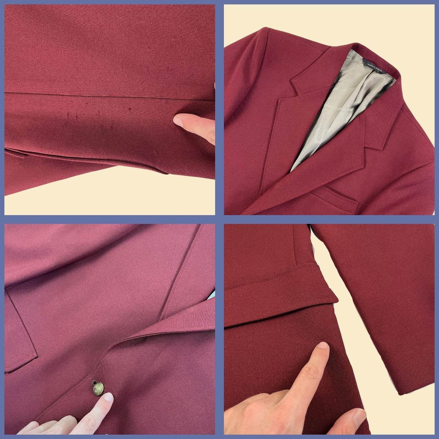 1980s burgundy 42R sports coat by John Peel Ltd., vintage dark red men's suit/blazer jacket