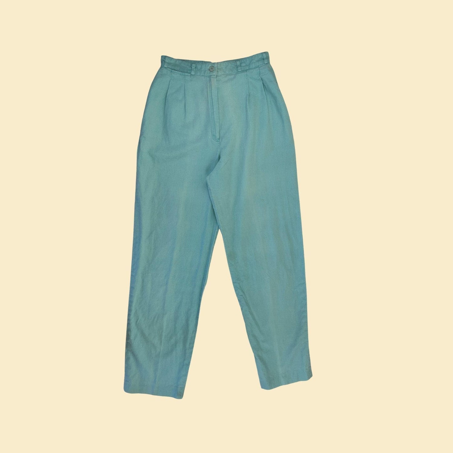 1970s teal high rise pants, size 11 vintage women's blue pleated pants by Smart Pants