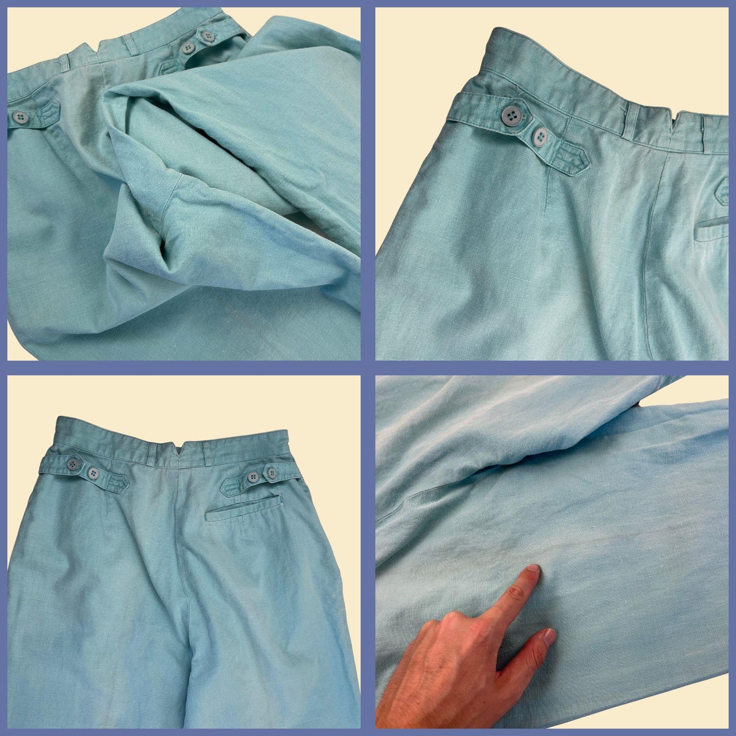 1970s teal high rise pants, size 11 vintage women's blue pleated pants by Smart Pants