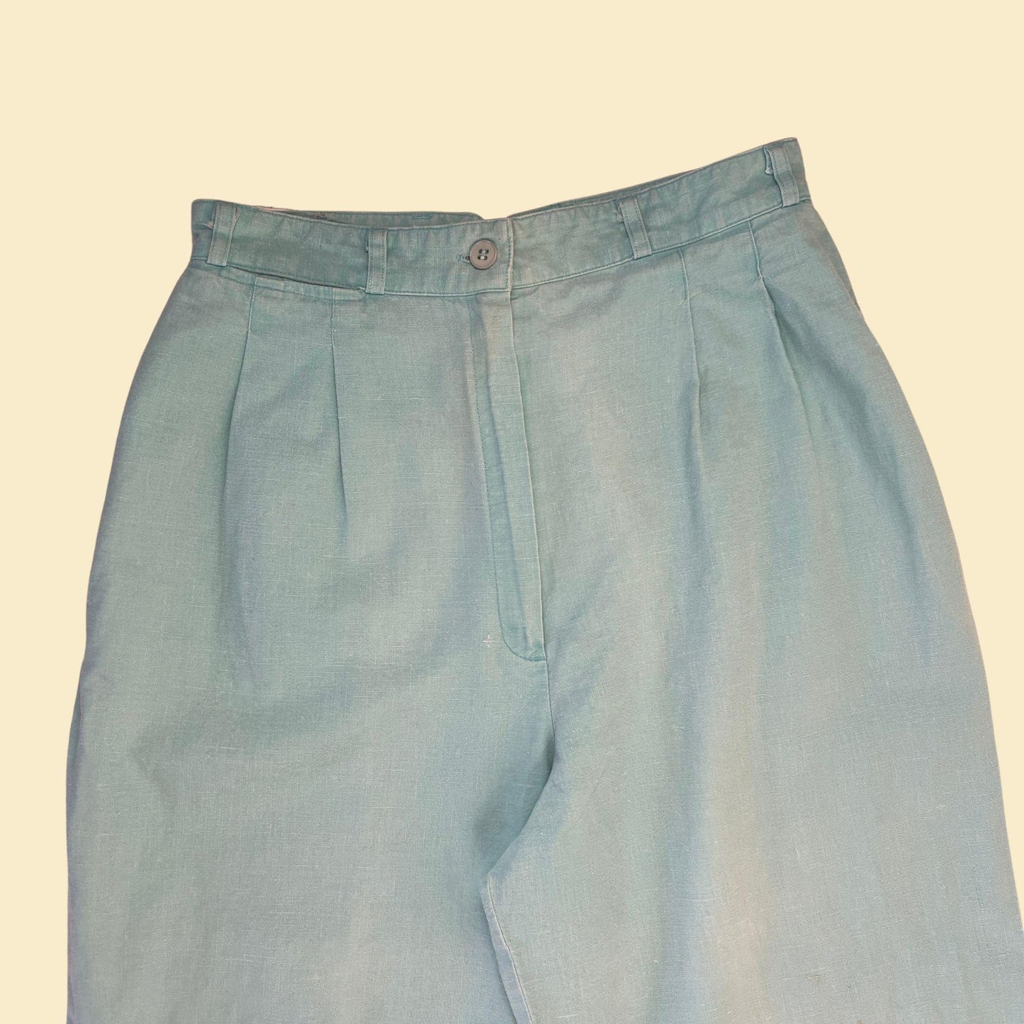 1970s teal high rise pants, size 11 vintage women's blue pleated pants by Smart Pants