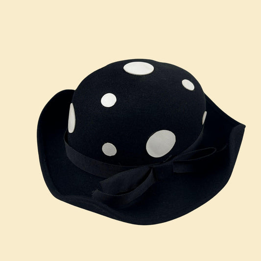 1970s polka dot hat, vintage Modern Miss women's formal polka dot top hat w/ bow-tie