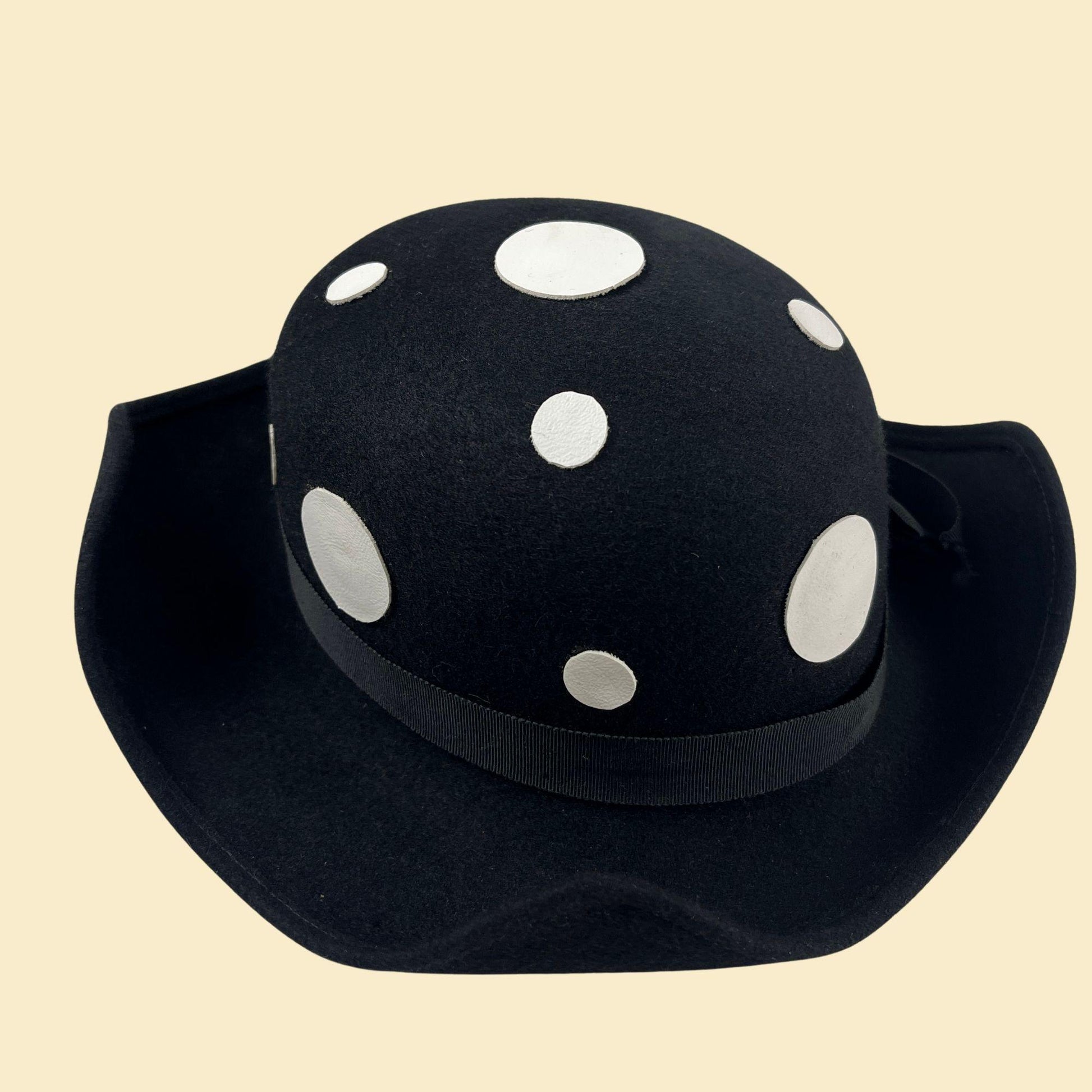 1970s polka dot hat, vintage Modern Miss women's formal polka dot top hat w/ bow-tie