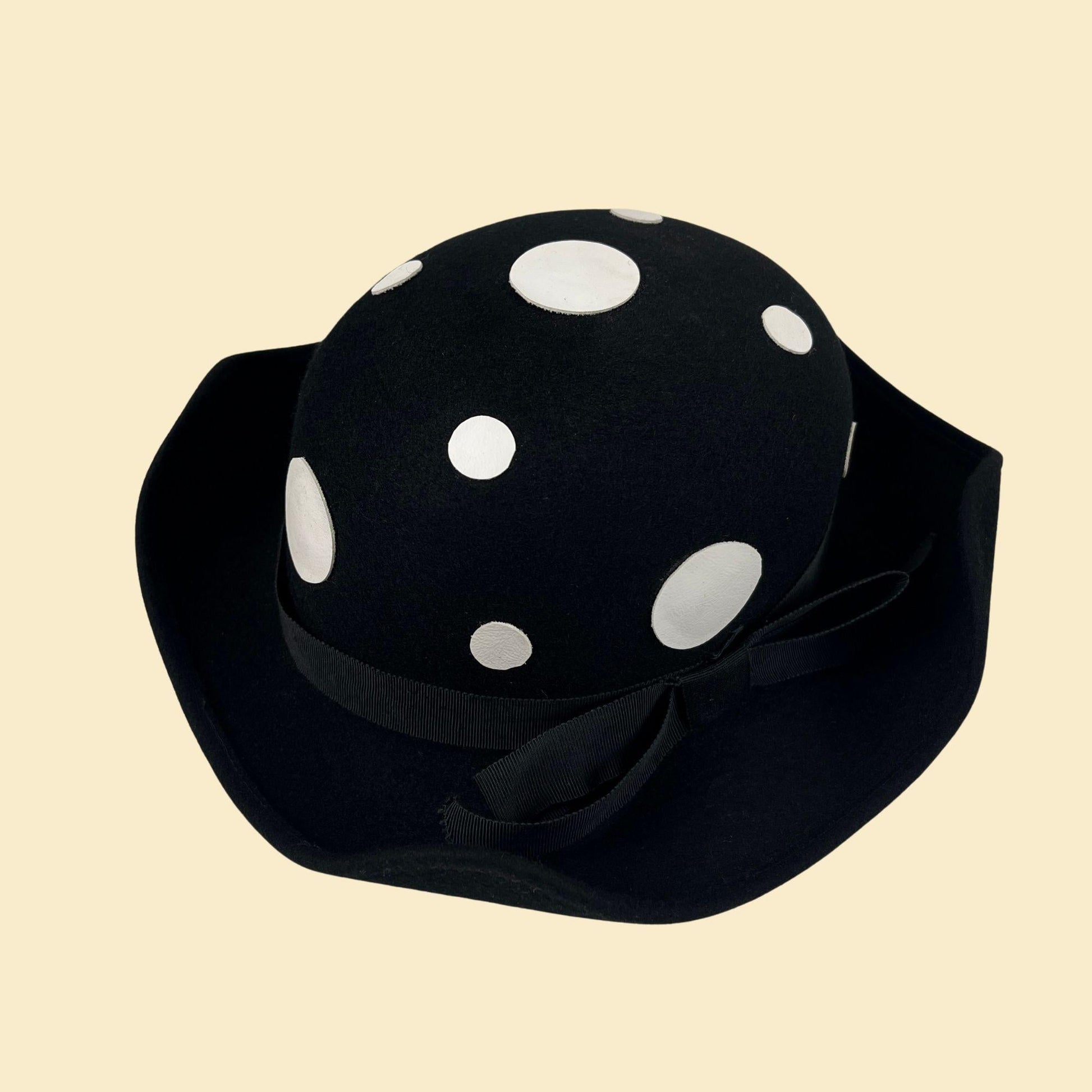 1970s polka dot hat, vintage Modern Miss women's formal polka dot top hat w/ bow-tie