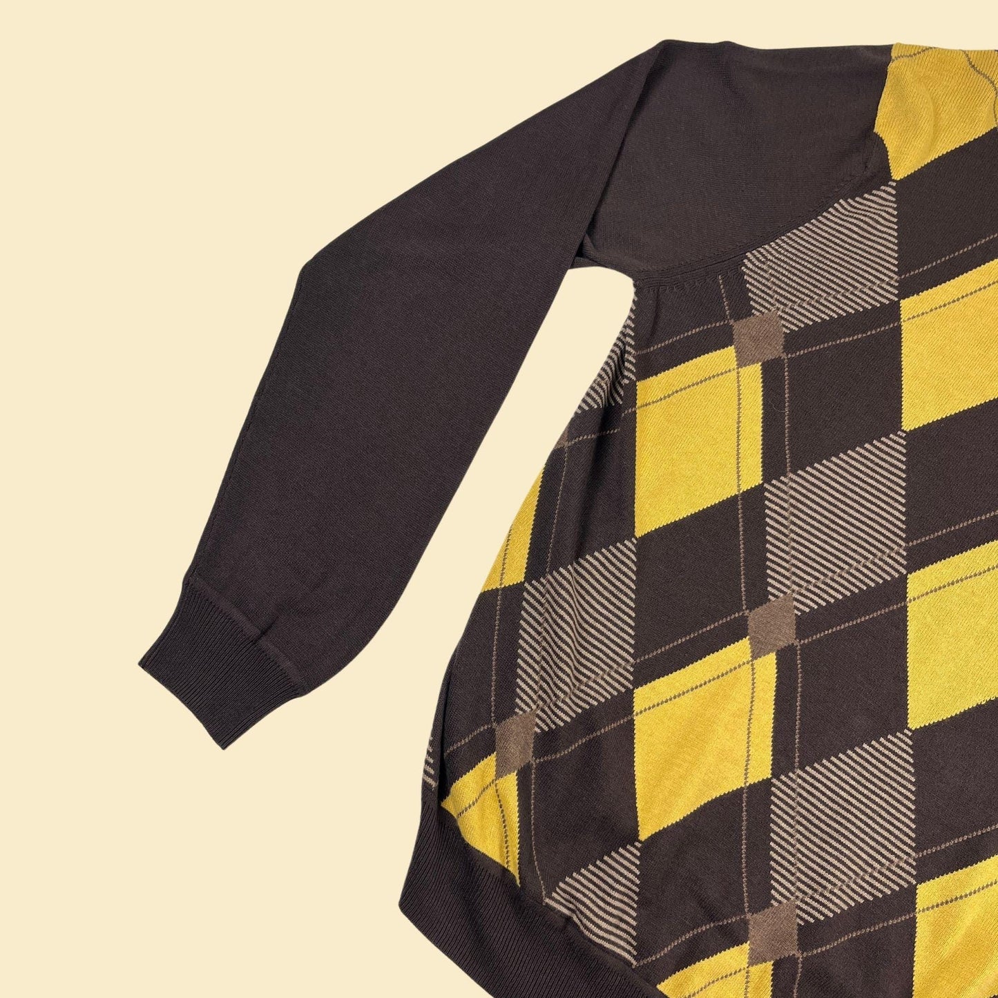 Y2K Perry Ellis XL quarter zip sweater, vintage argyle brown & yellow pullover men's sweatshirt