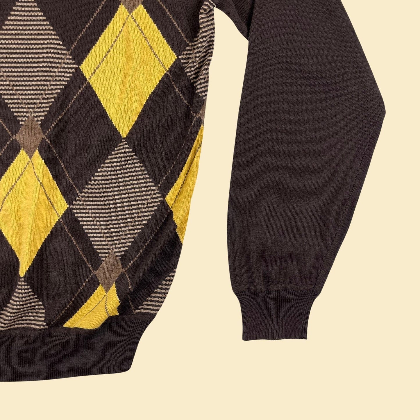 Y2K Perry Ellis XL quarter zip sweater, vintage argyle brown & yellow pullover men's sweatshirt