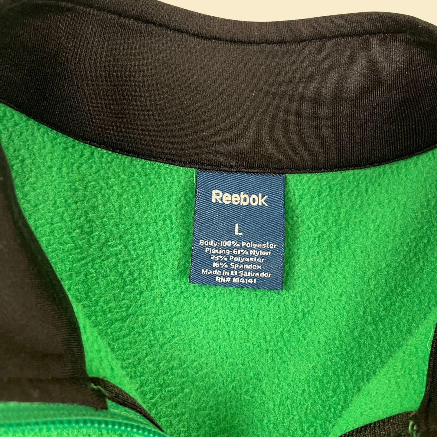 Y2K Reebok green fleece, women's L vintage 2000s green & black zip up casual jacket