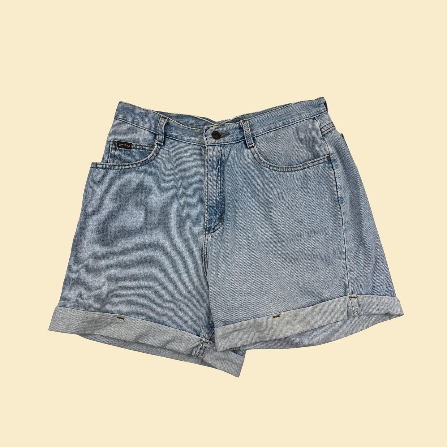 1990s Lee Riders denim shorts, women's 31.5" waist high rise light wash jean shorts w/ cuffs