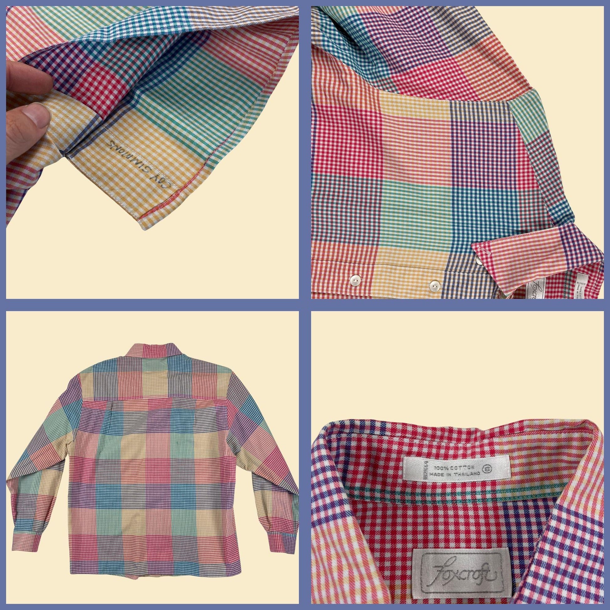 90s gingham blouse by FoxCroft, size 6 vintage pink & teal check button down long sleeve top