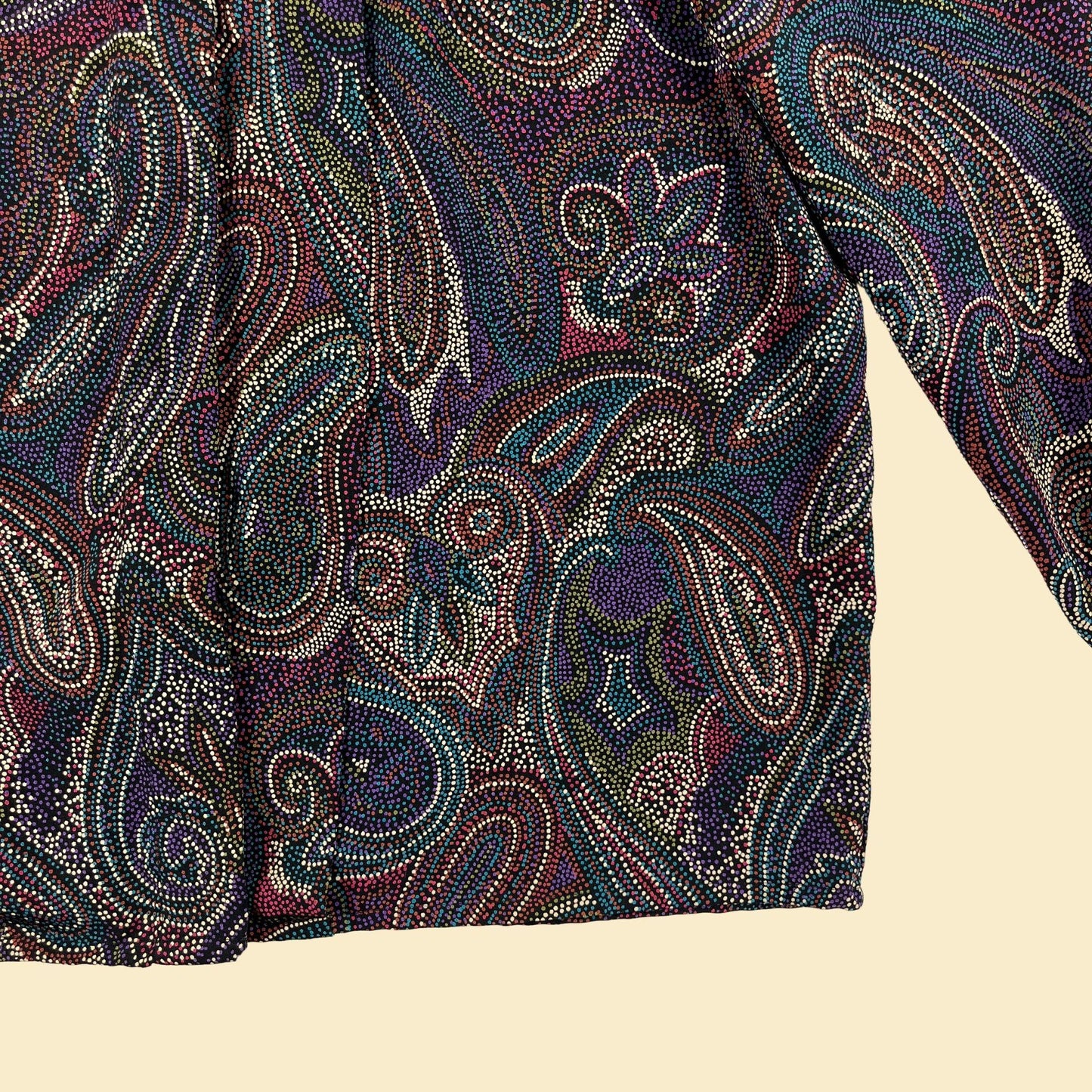 70s/80s abstract 6P blouse by Nicole Blake Petites, vintage psychedelic purple & teal patterned women's top