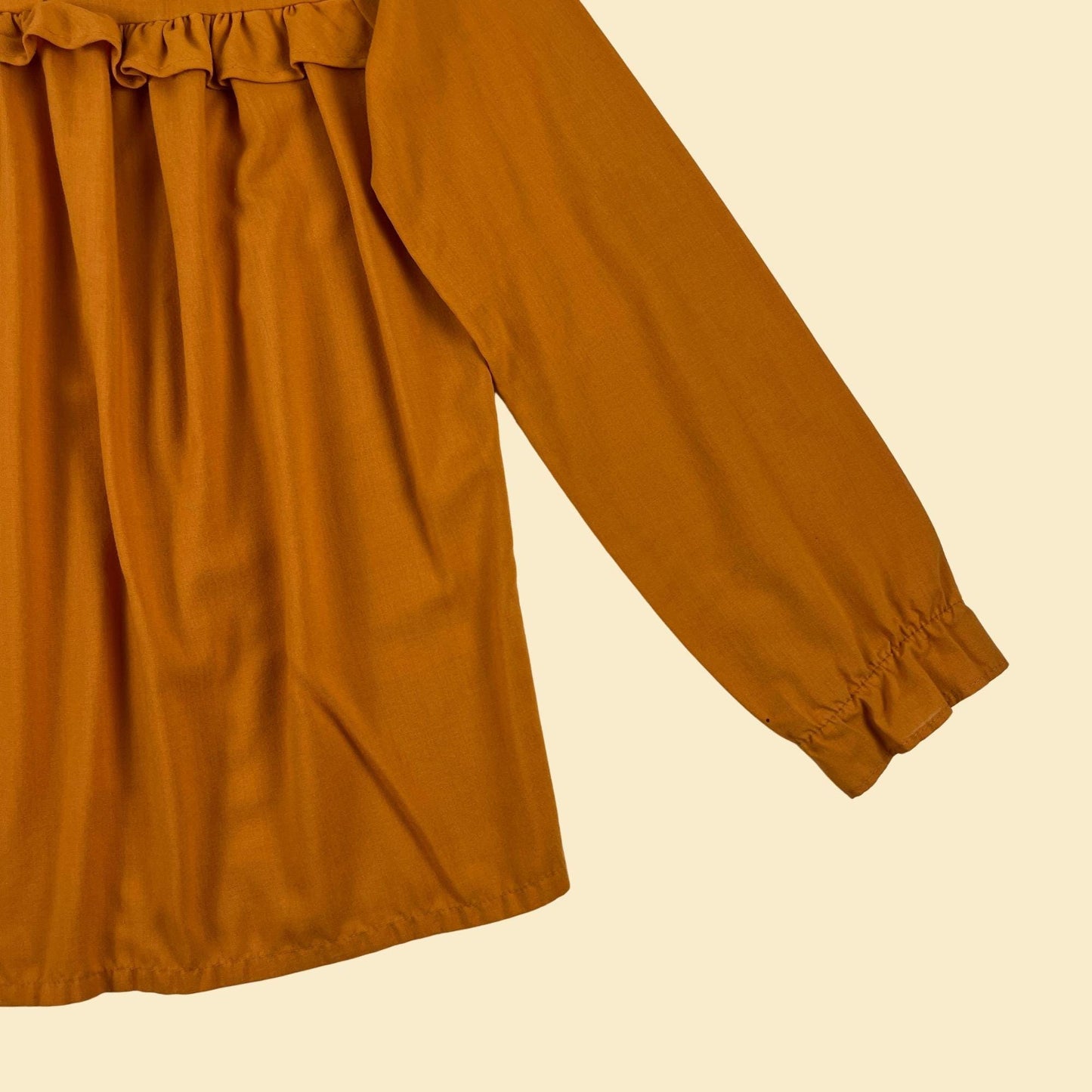 1970s orange ruffle blouse by Avon Fashions, vintage size 7/8 long sleeve western-style women's top