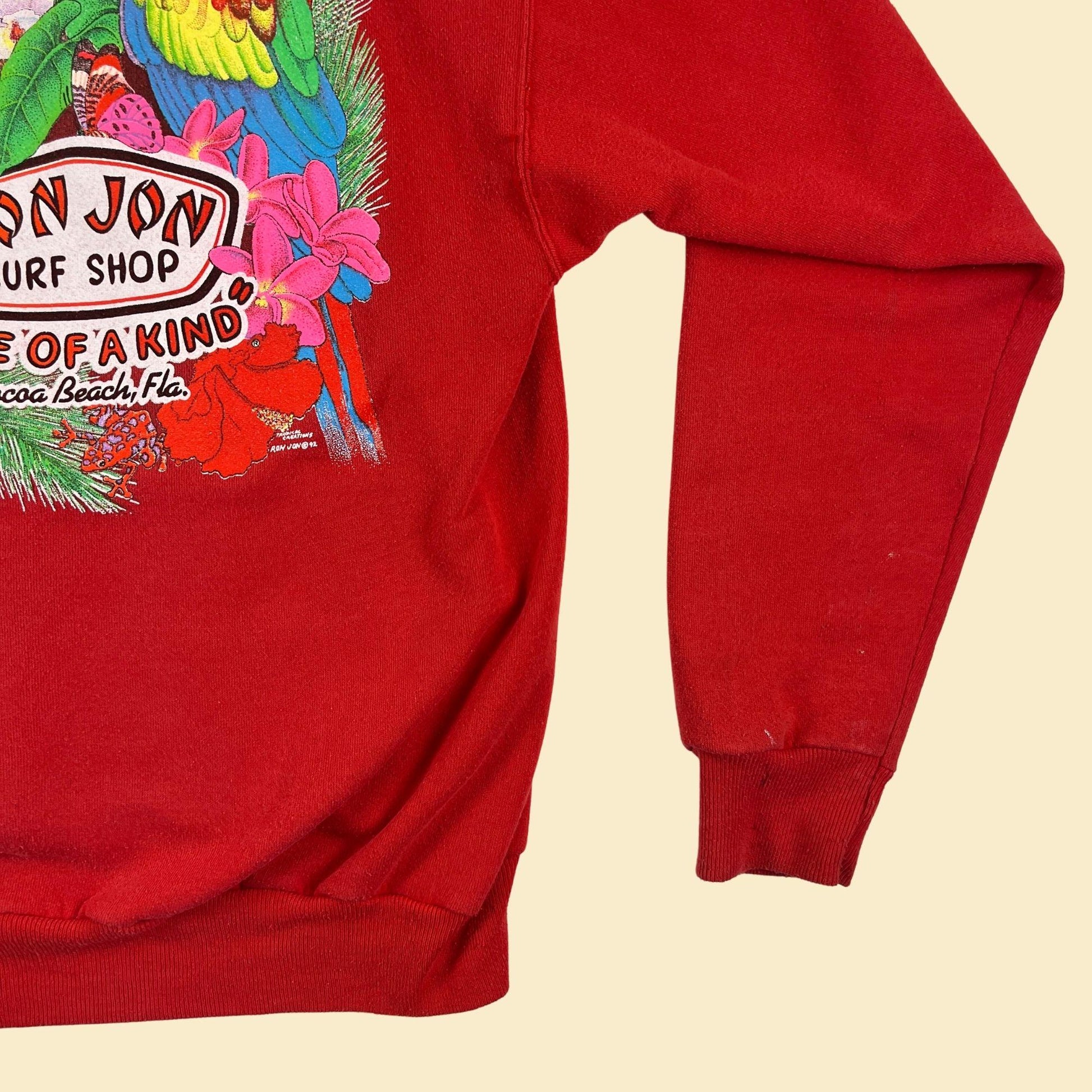 90s Ron Jon Surf Shop hoodie jacket, vintage L to XL red hoodie, Cocoa Beach FL