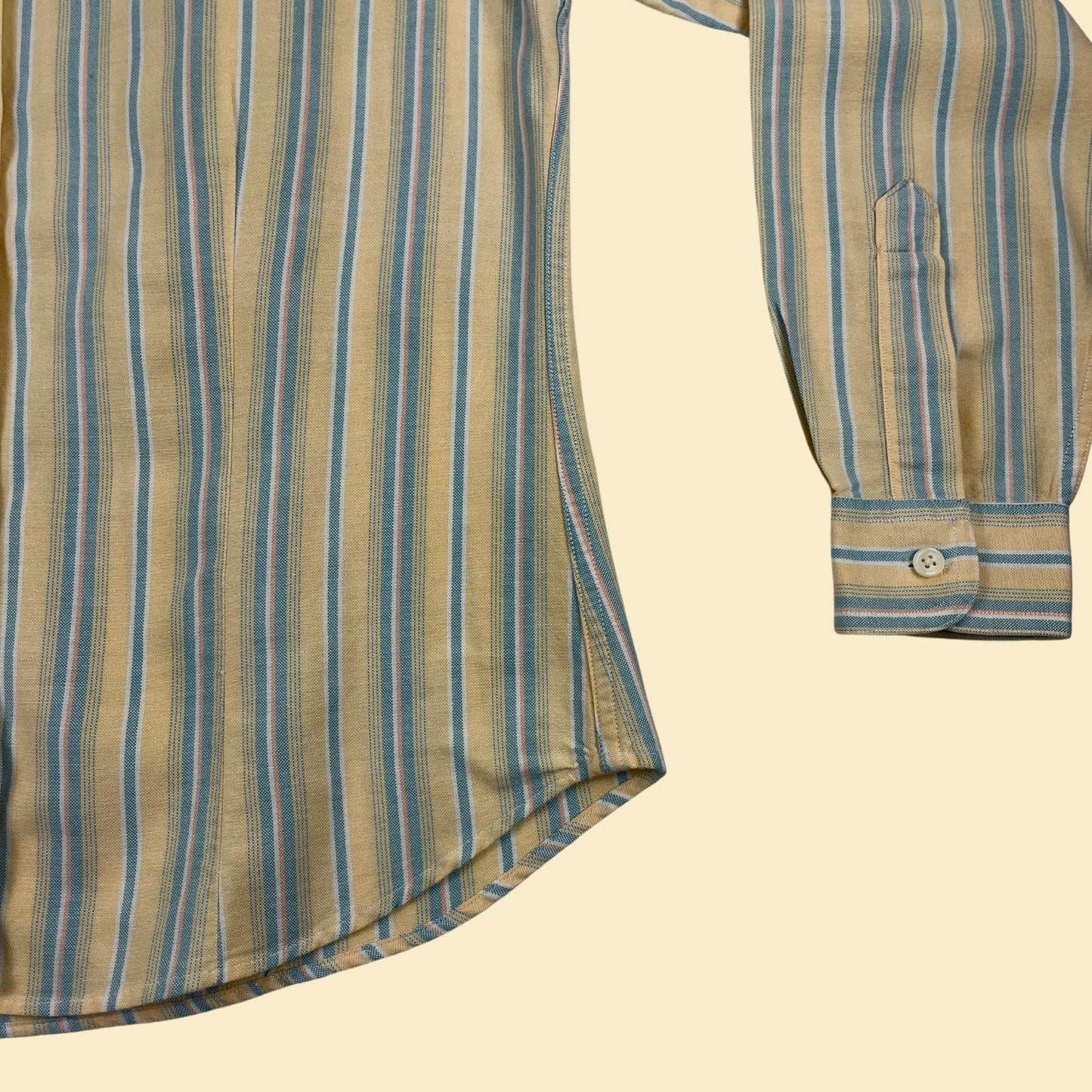 90s L.L. Bean striped blouse, vintage yellow & blue cotton long sleeve button down