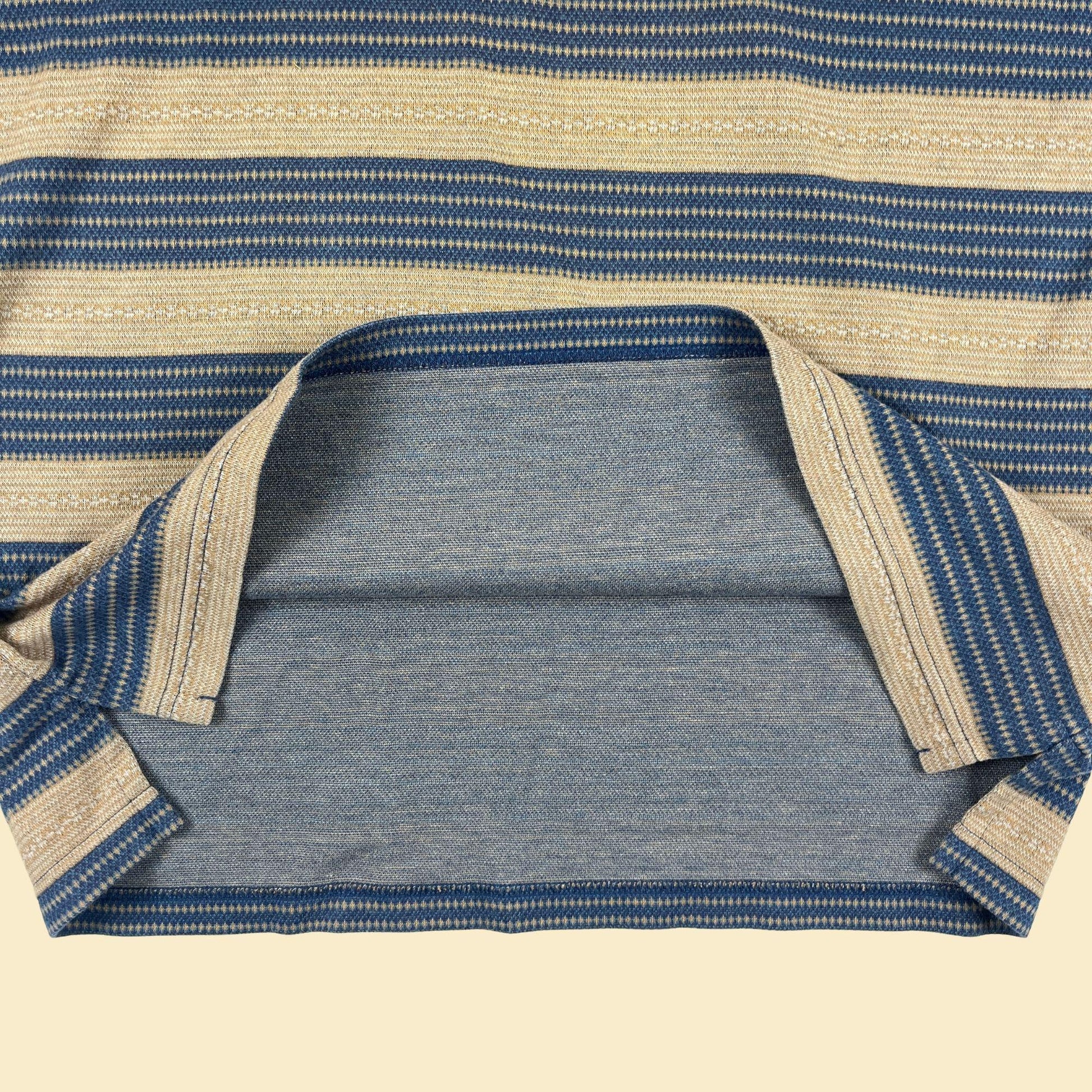 90s striped polo shirt, vintage beige & blue short sleeve cotton top