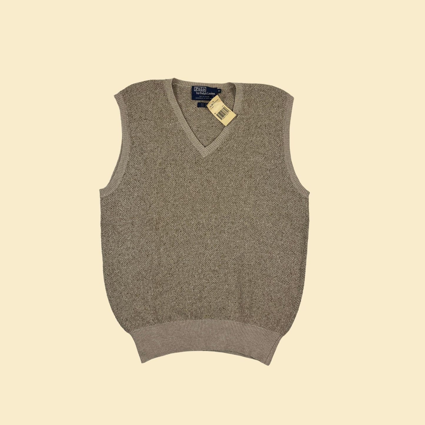 90s Polo by Ralph Lauren sweater vest, vintage beige silk/linen v-neck knit vest, new old stock (w/ tags)