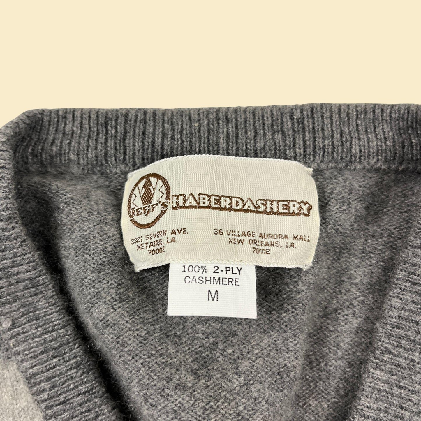 80s M cashmere argyle sweater, vintage grey & black men's pullover v-neck by Jeff's Haberdashery