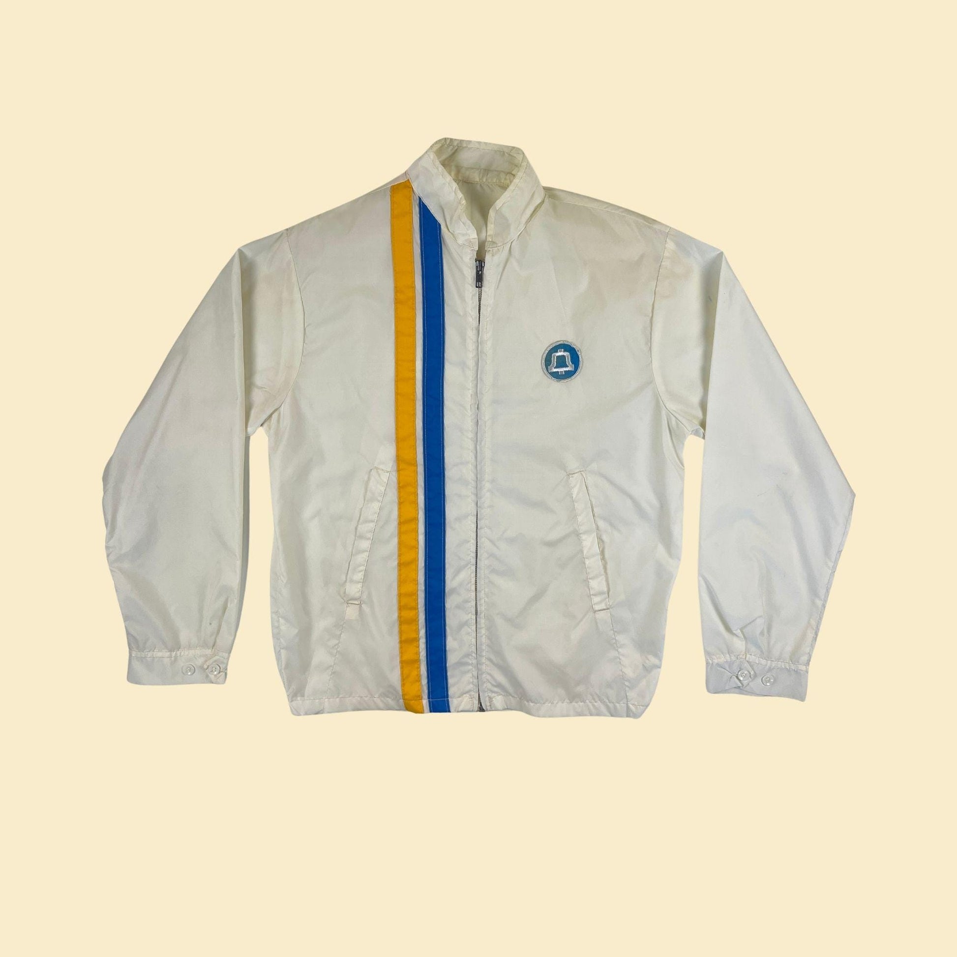 1970s Bell South racing jacket, vintage white/blue/yellow lightweight zip up windbreaker